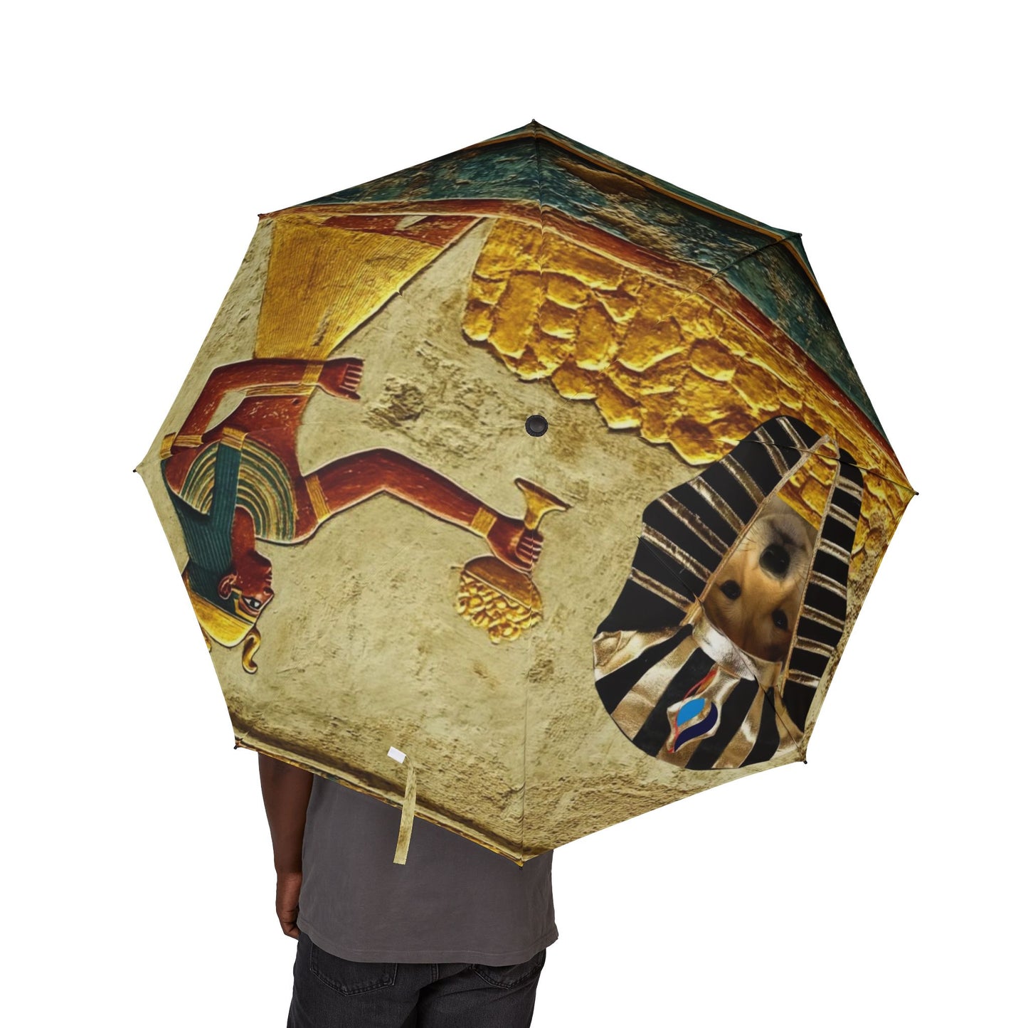 WIF Egyptian Art Semi-Automatic Umbrella, Stylish Rain Gear, Foldable Travel Umbrella, Unique Gift for Egypt Lovers, Weather-Resistant Canopy