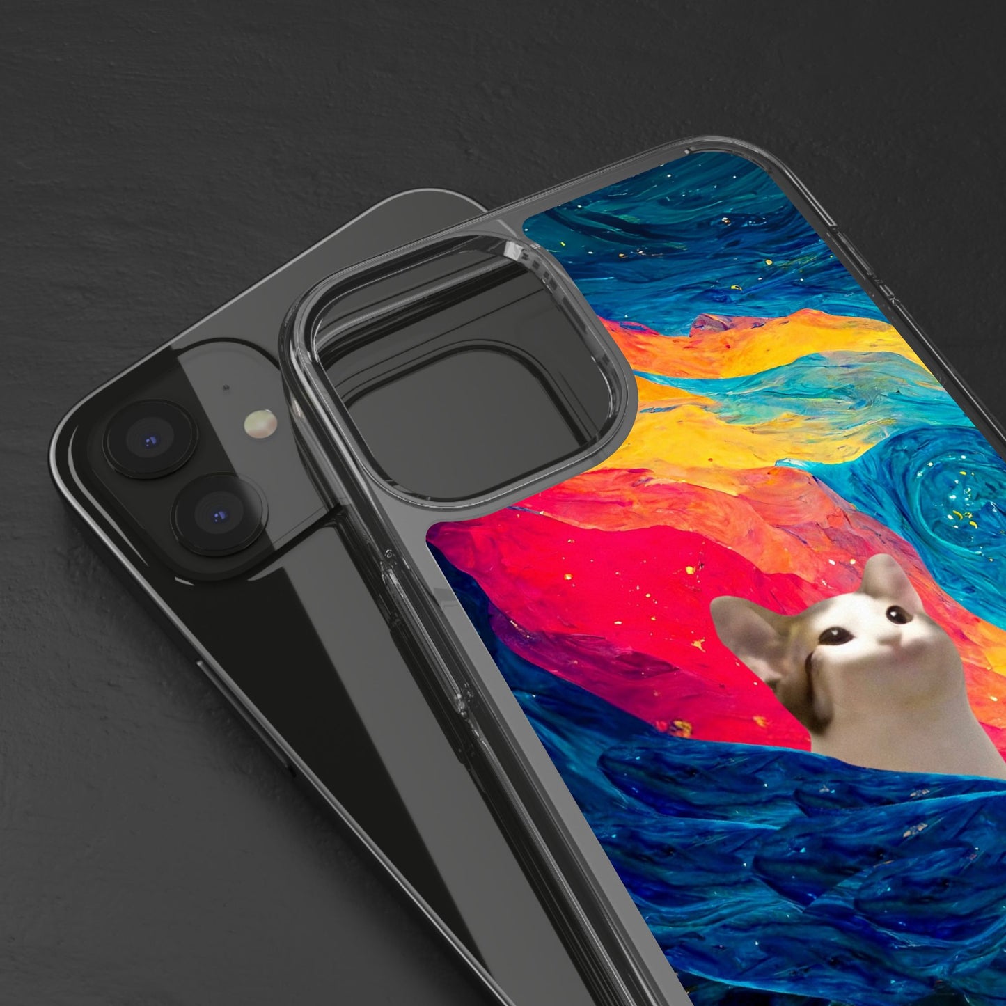 POPCAT Colorful Cat Phone Case, Artistic Clear Cases for Cat Lovers, Unique Gift, Customizable Phone Cover, Fun Pet Accessory, Vibrant Design