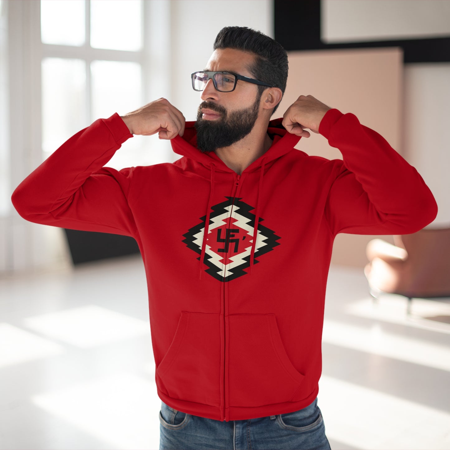 Yei Navajo Inspired Unisex Hooded Zip Sweatshirt, Cozy Layering, Gift for Him/Her, Fall/Winter Fashion, Boho Style, Casual Wear