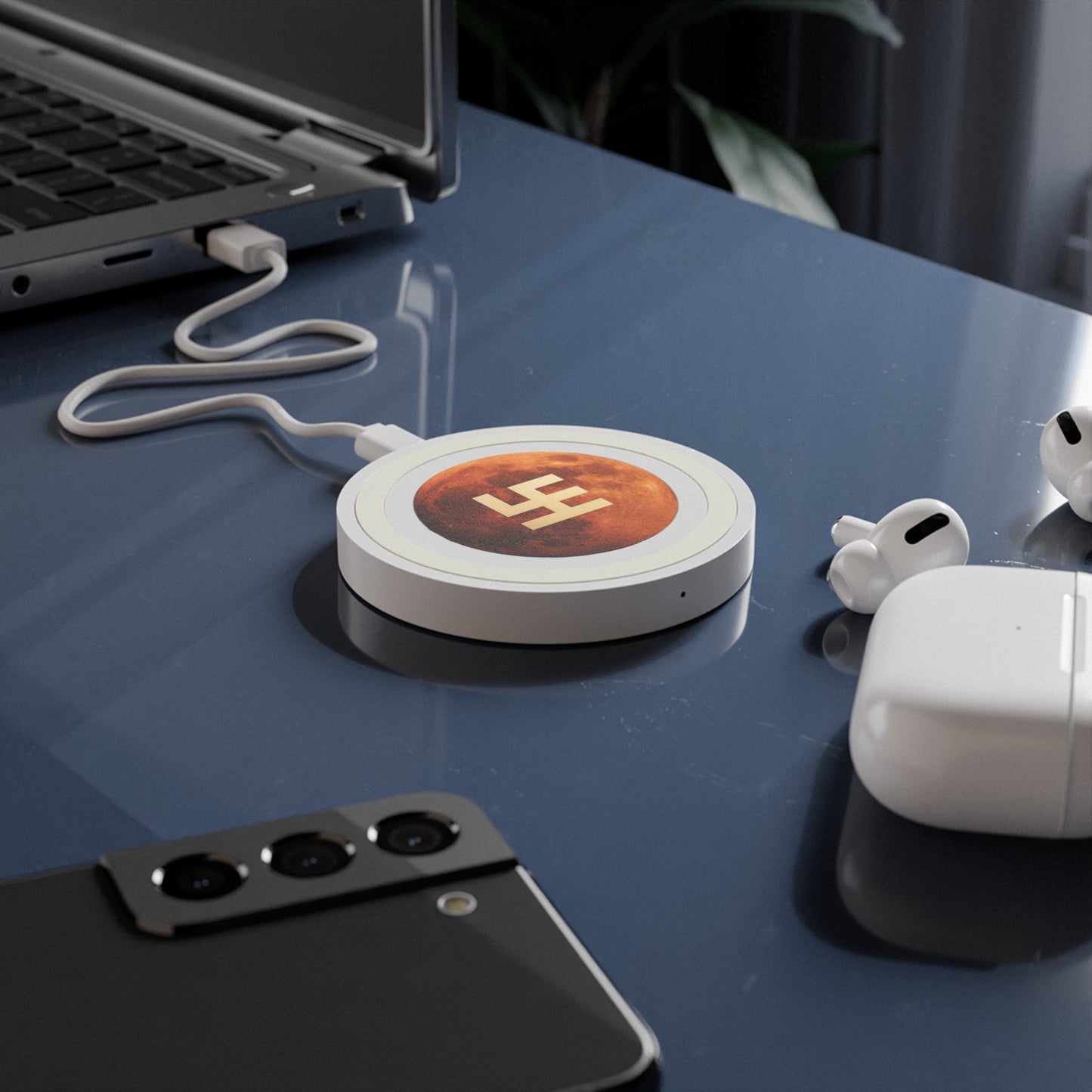 Swasticoin Moon Phase Wireless Charging Pad, Unique Tech Gift, Minimalist Desk Decor, Modern Home Office Accessory, Perfect for Any Occasion