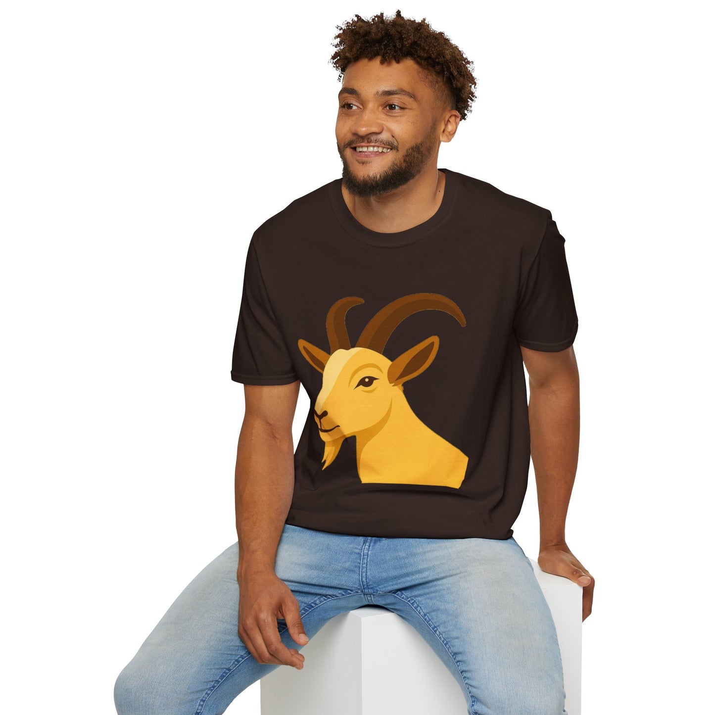 Golden Goat Unisex Softstyle T-Shirt | Cute Goat Tee for Animal Lovers, Birthday Gift, Casual Wear, Farmhouse Decor, Nature Fans