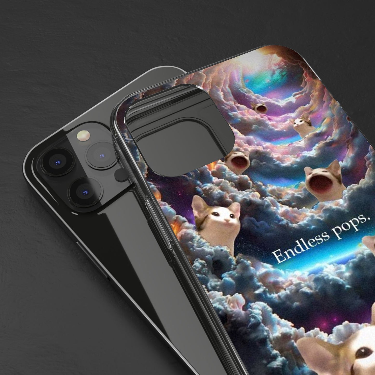 POPCAT Galaxy Cat Clear Phone Case, Cute Animal Phone Cover, Customizable Phone Accessory, Gift for Cat Lovers, Funny Phone Case