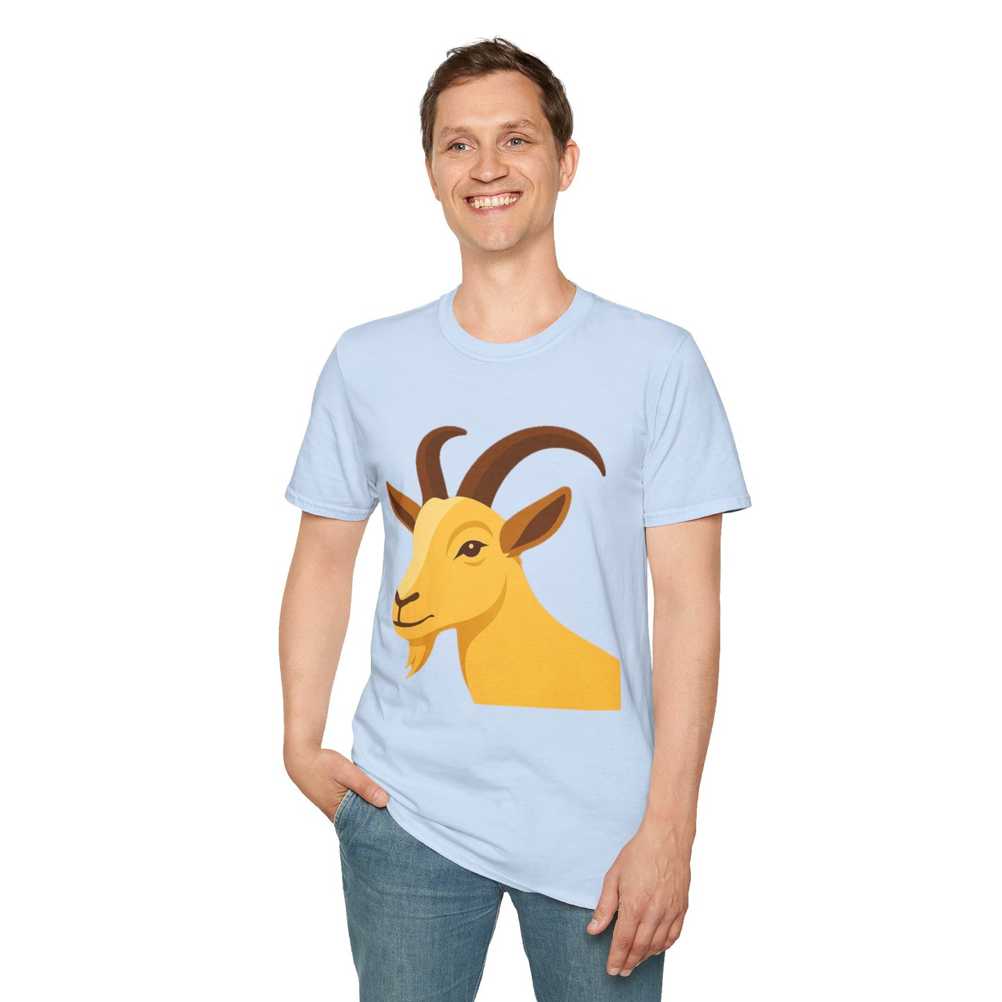 Golden Goat Unisex Softstyle T-Shirt | Cute Goat Tee for Animal Lovers, Birthday Gift, Casual Wear, Farmhouse Decor, Nature Fans