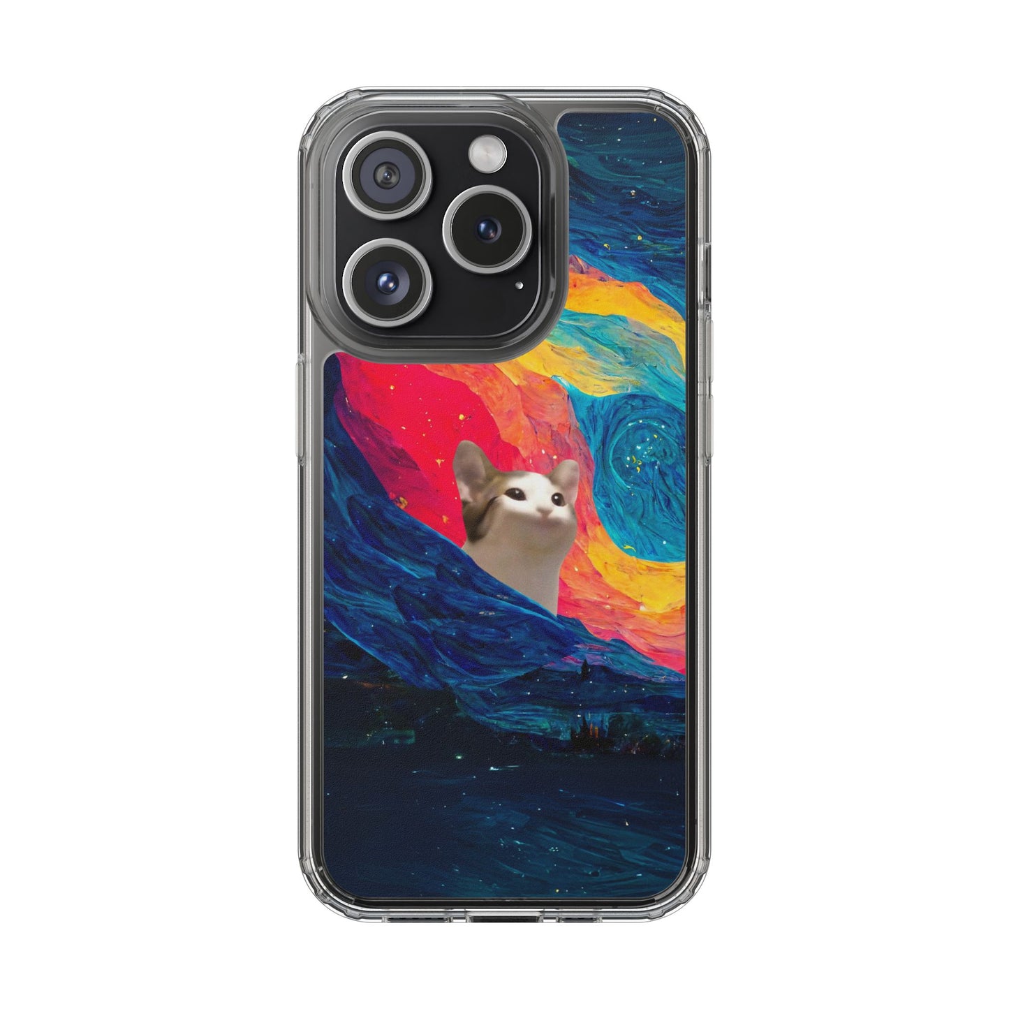 POPCAT Colorful Cat Phone Case, Artistic Clear Cases for Cat Lovers, Unique Gift, Customizable Phone Cover, Fun Pet Accessory, Vibrant Design