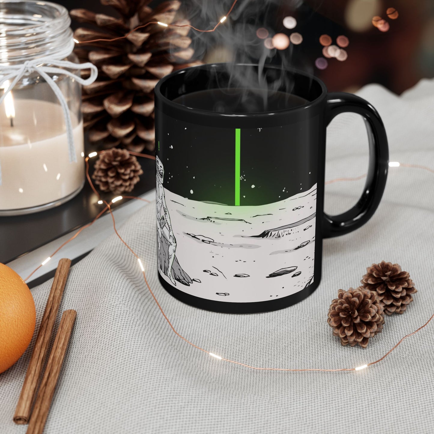 TROLL Cosmic Chill Black Mug - Alien Art, Gift for Sci-Fi Lovers, Space-Themed Coffee Cup, Unique Artwork, Inspirational Drinkware