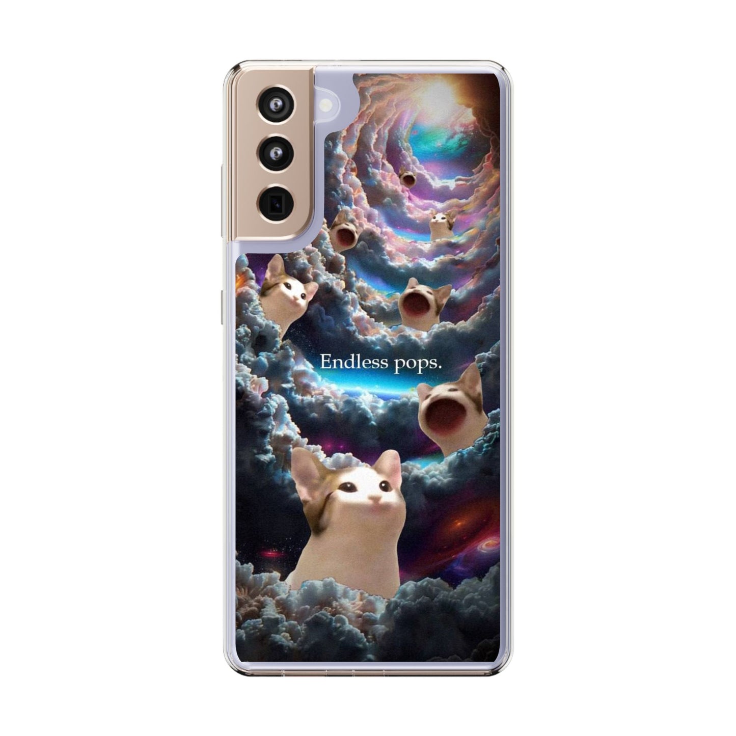 POPCAT Galaxy Cat Clear Phone Case, Cute Animal Phone Cover, Customizable Phone Accessory, Gift for Cat Lovers, Funny Phone Case