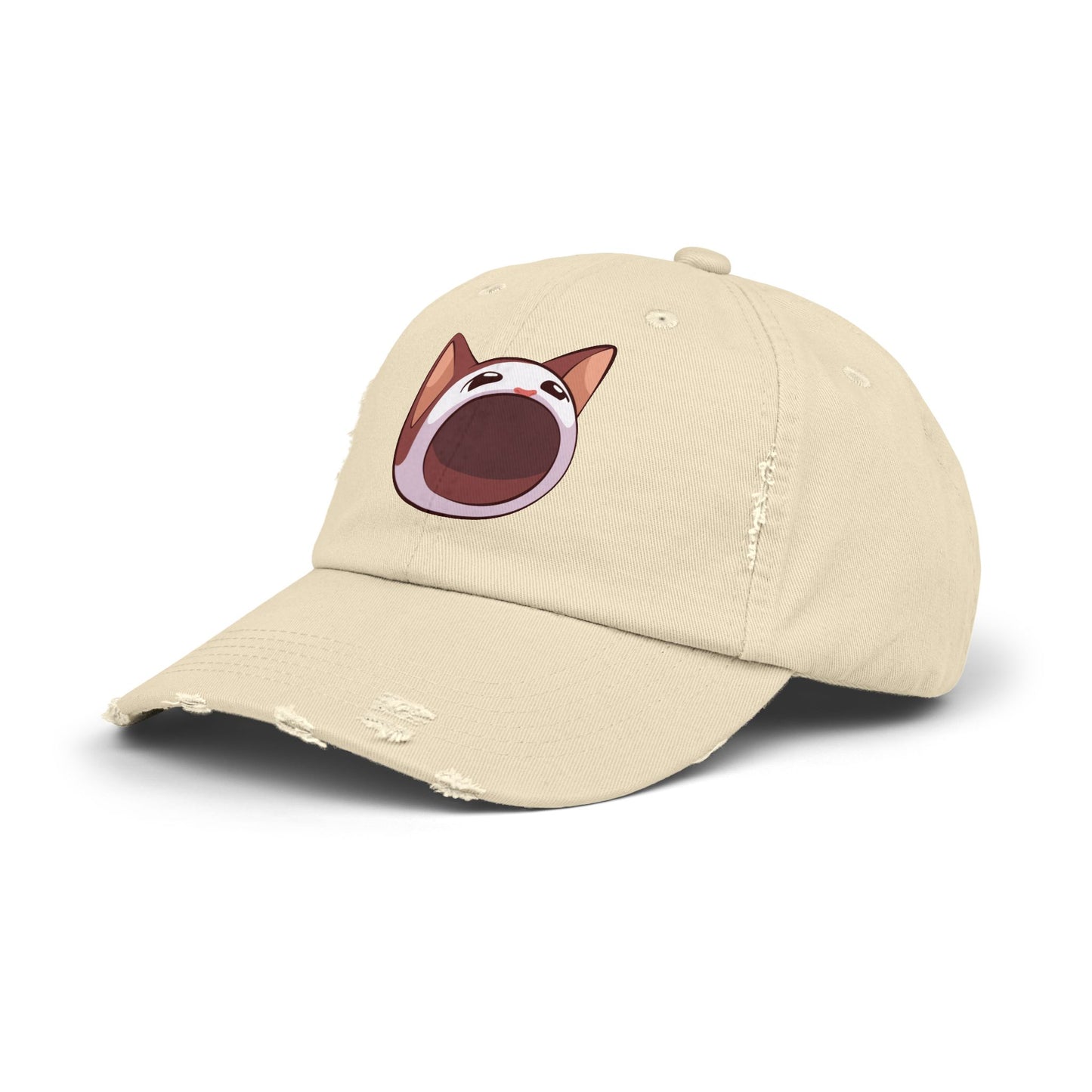 POPCAT Unisex Distressed Cap with Playful Cat Design, Funny Hat for Cat Lovers, Casual Accessory for Summer, Birthday Gift, Pet Enthusiast Cap