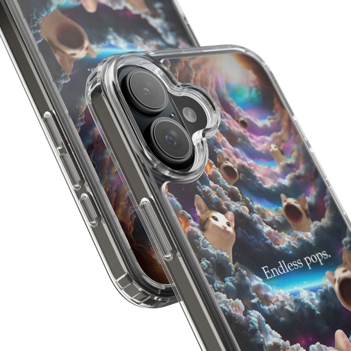 POPCAT Galaxy Cat Clear Phone Case, Cute Animal Phone Cover, Customizable Phone Accessory, Gift for Cat Lovers, Funny Phone Case