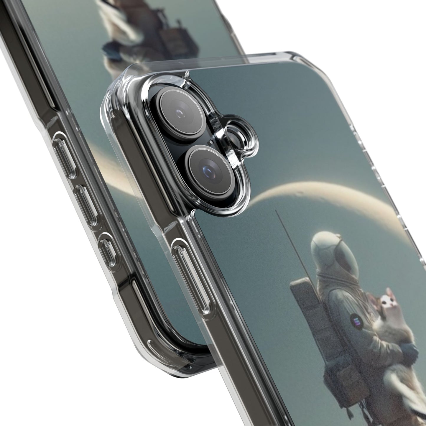 POPCAT Astronaut Phone Case, Clear Impact Case, Unique Galaxy Art Cover, Gift for Space Lovers, Cute Cat and Space Theme, Eco-Friendly
