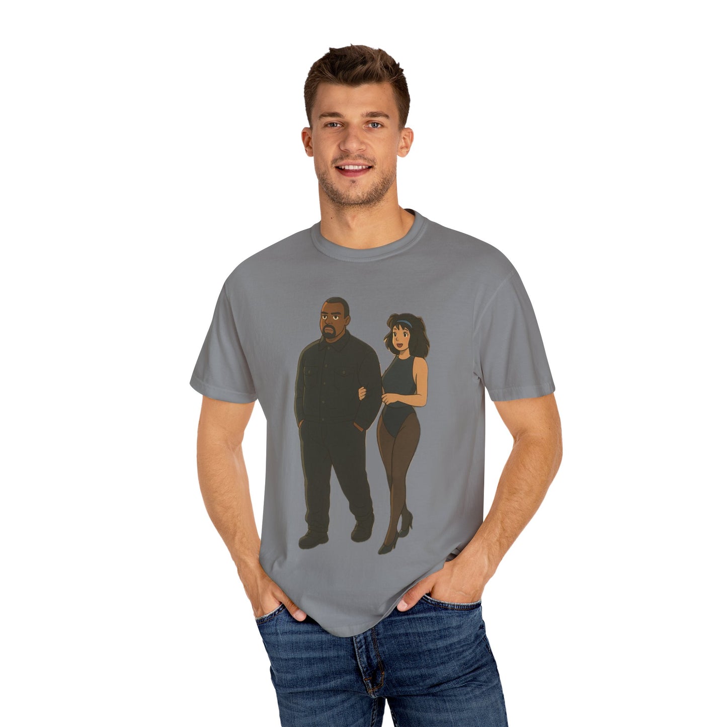 Ye & Bianca Graphic Tee, Trendy Unisex T-shirt, Cartoon Style, Streetwear, Gift for Music Lovers, Casual Fashion