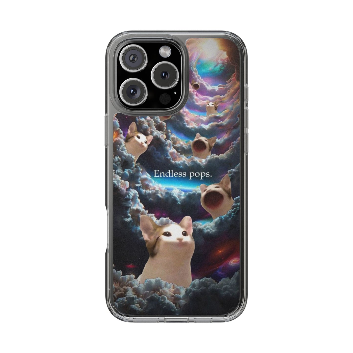 POPCAT Galaxy Cat Clear Phone Case, Cute Animal Phone Cover, Customizable Phone Accessory, Gift for Cat Lovers, Funny Phone Case
