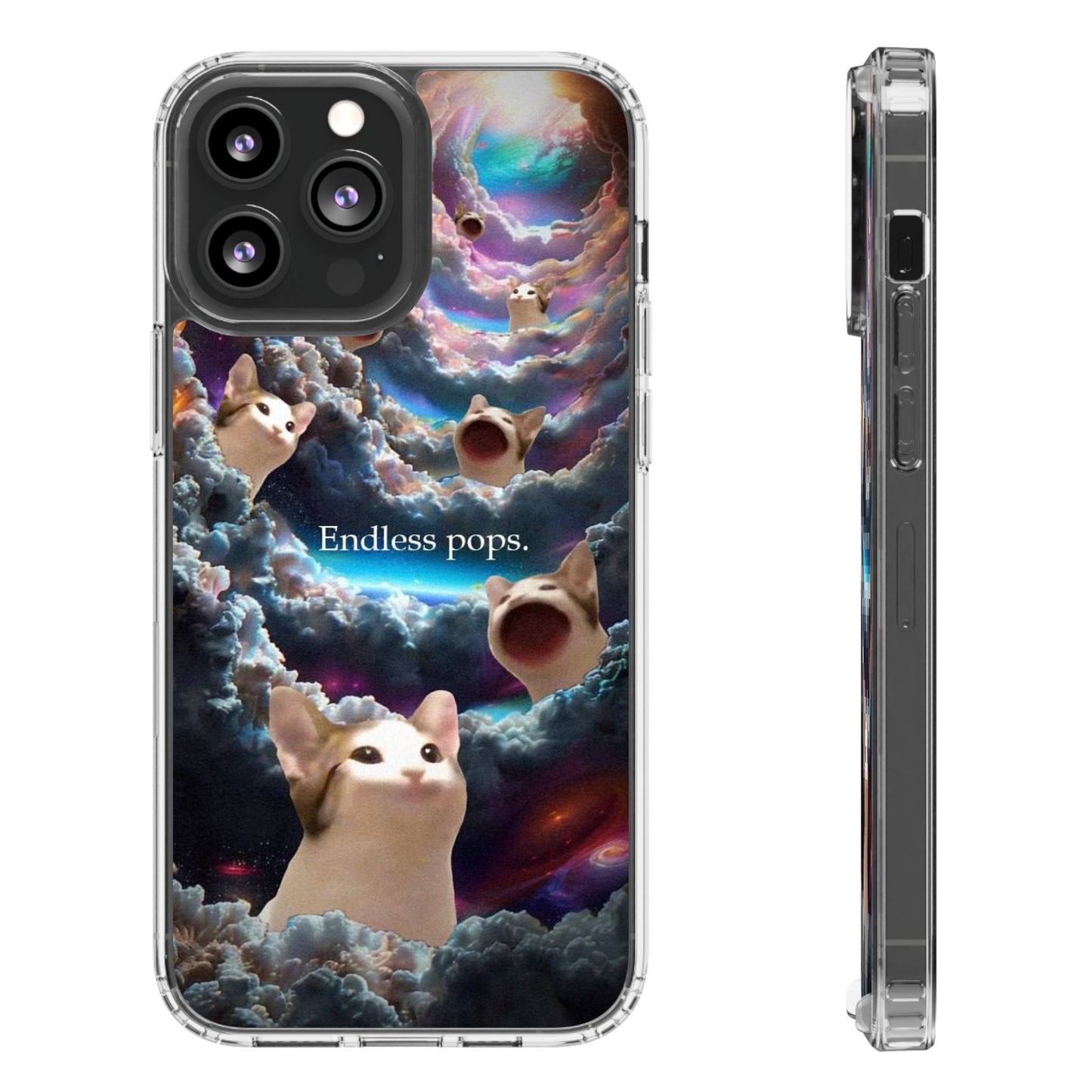POPCAT Galaxy Cat Clear Phone Case, Cute Animal Phone Cover, Customizable Phone Accessory, Gift for Cat Lovers, Funny Phone Case