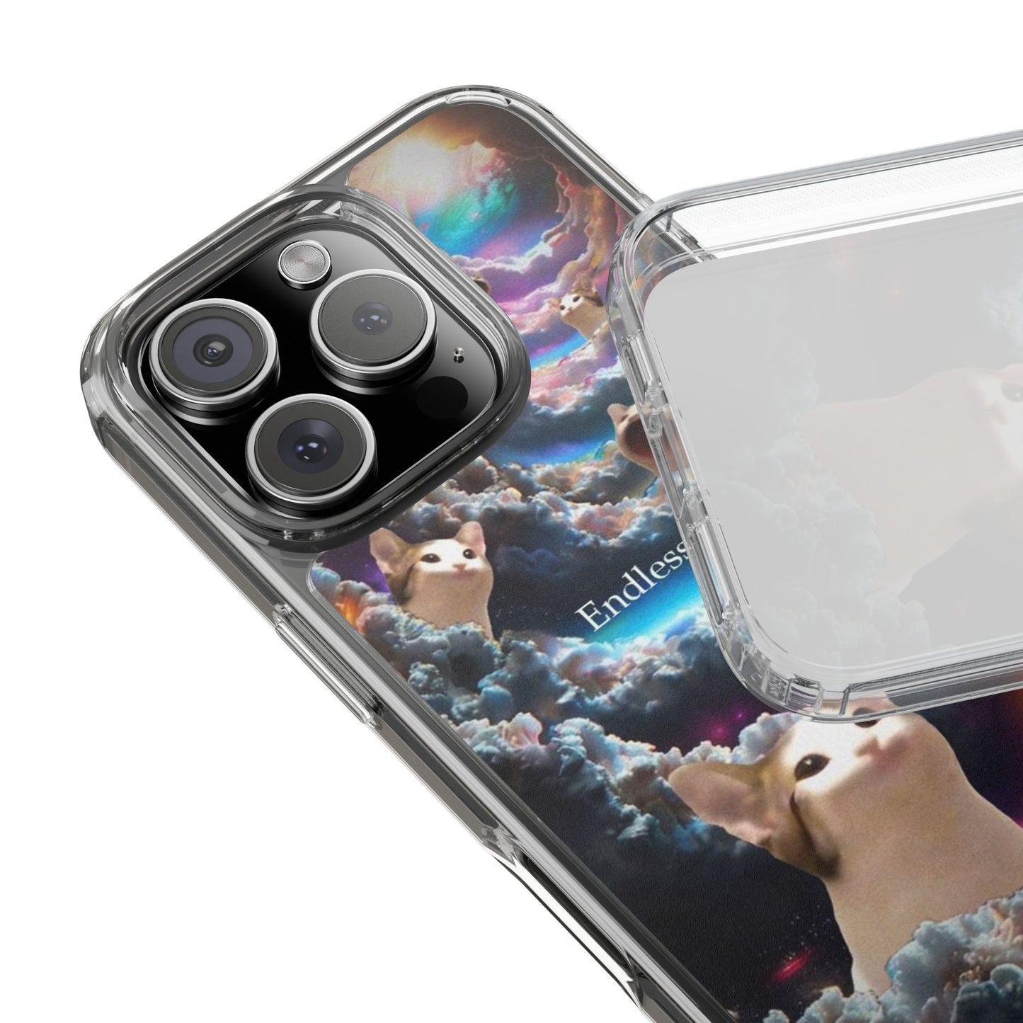 POPCAT Galaxy Cat Clear Phone Case, Cute Animal Phone Cover, Customizable Phone Accessory, Gift for Cat Lovers, Funny Phone Case