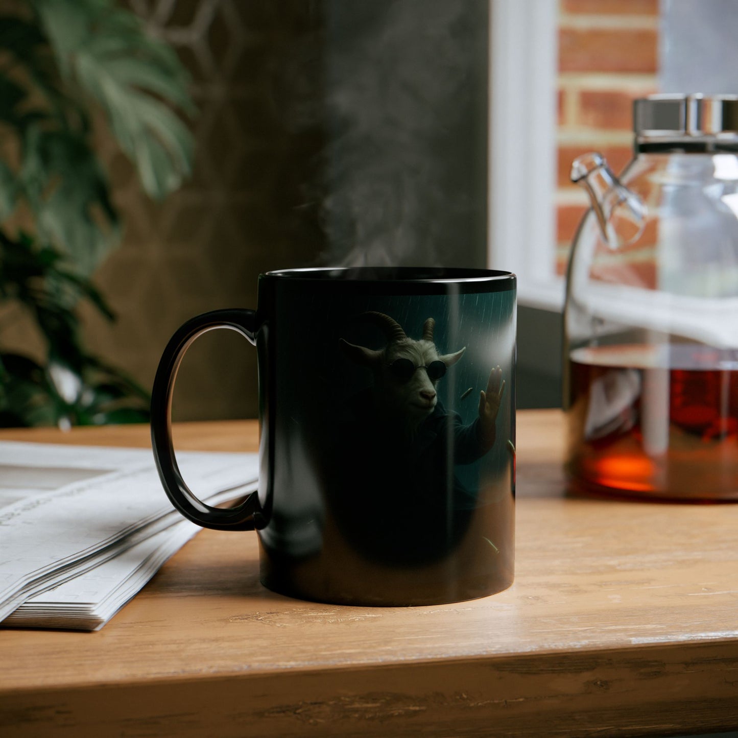 Matrix Goat Themed Black Mug, Unique Gift for Creatives, Coffee Lover's Necessity, Perfect for Halloween, Occasional Décor