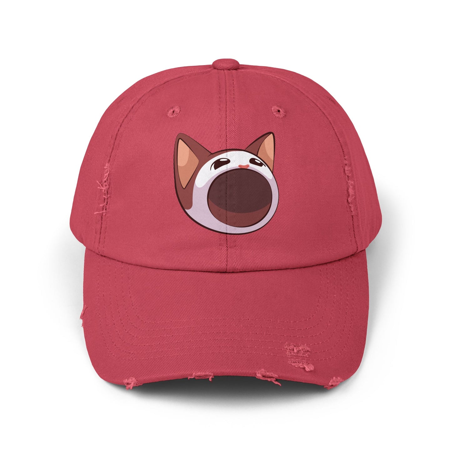 POPCAT Unisex Distressed Cap with Playful Cat Design, Funny Hat for Cat Lovers, Casual Accessory for Summer, Birthday Gift, Pet Enthusiast Cap