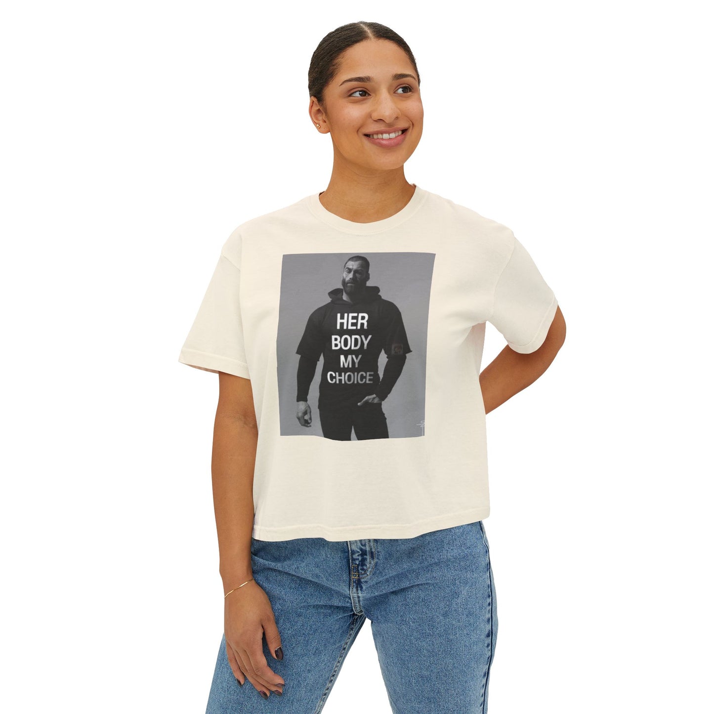 GIGA Empowerment Women's Boxy Tee - Her Body My Choice, Feminist Top, Graphic Tee, Casual Wear, Gift for Activists