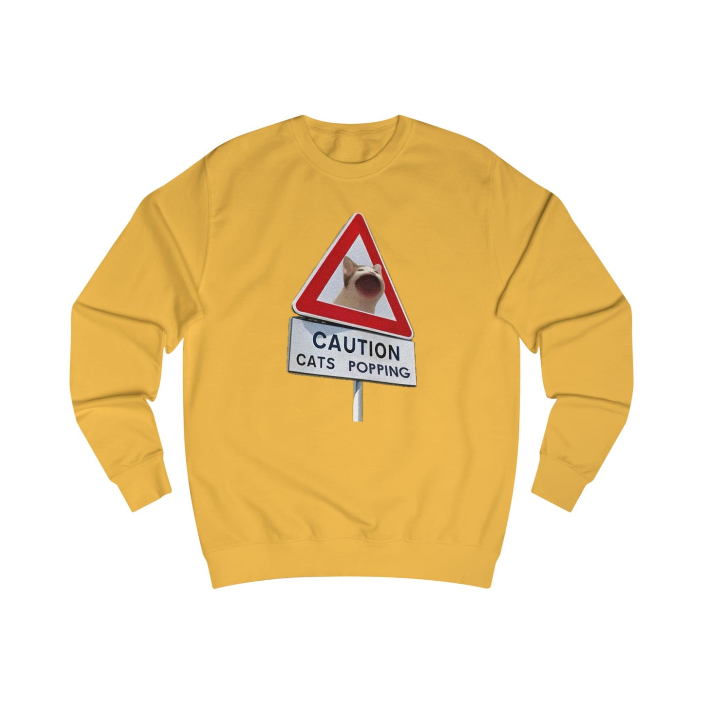 POPCAT Caution Cats Popping Sweatshirt | Fun Unisex Pullover | Cat Lover Gift, Quirky Humor Apparel, Cute Animal Shirt, Cozy Lounge Wear