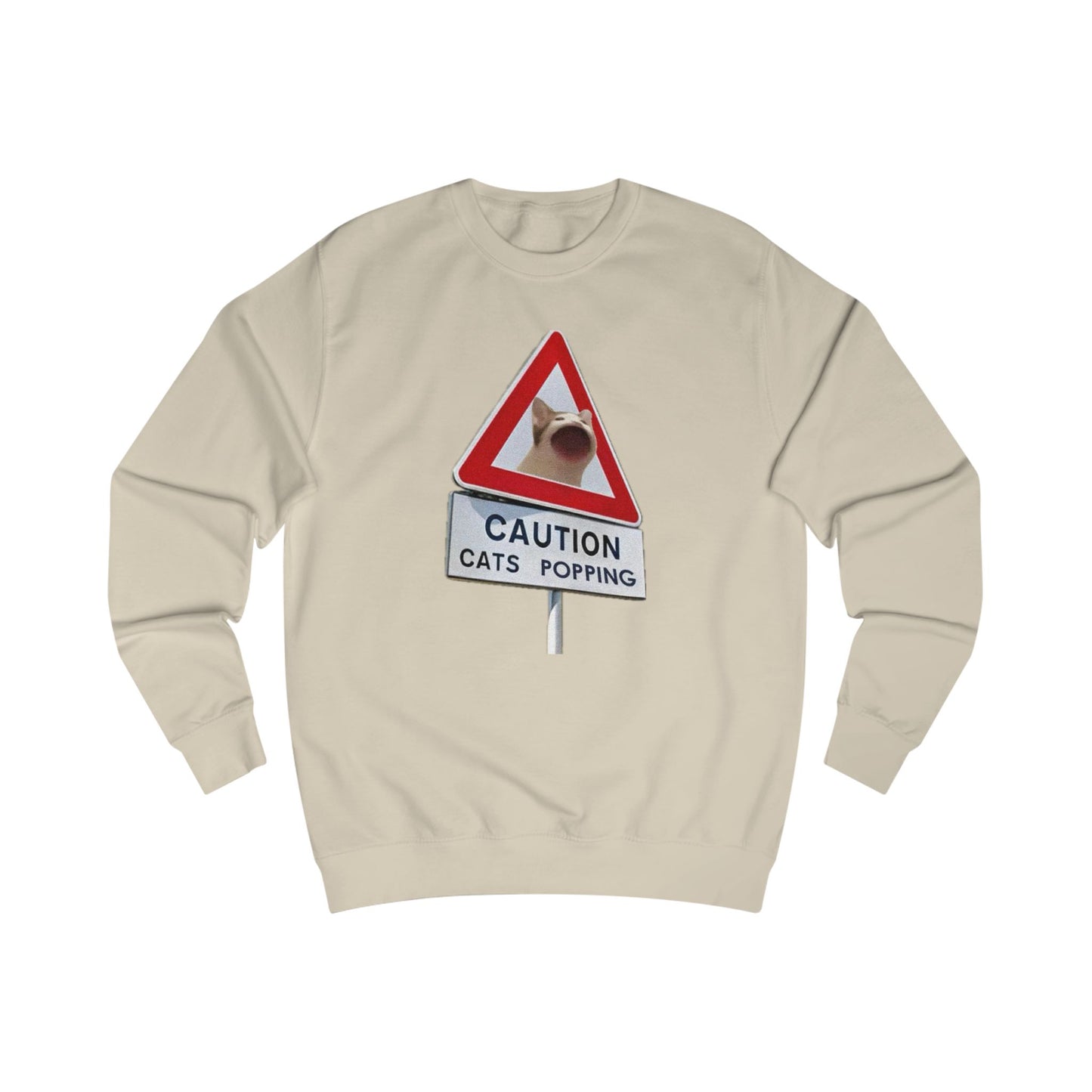 POPCAT Caution Cats Popping Sweatshirt | Fun Unisex Pullover | Cat Lover Gift, Quirky Humor Apparel, Cute Animal Shirt, Cozy Lounge Wear