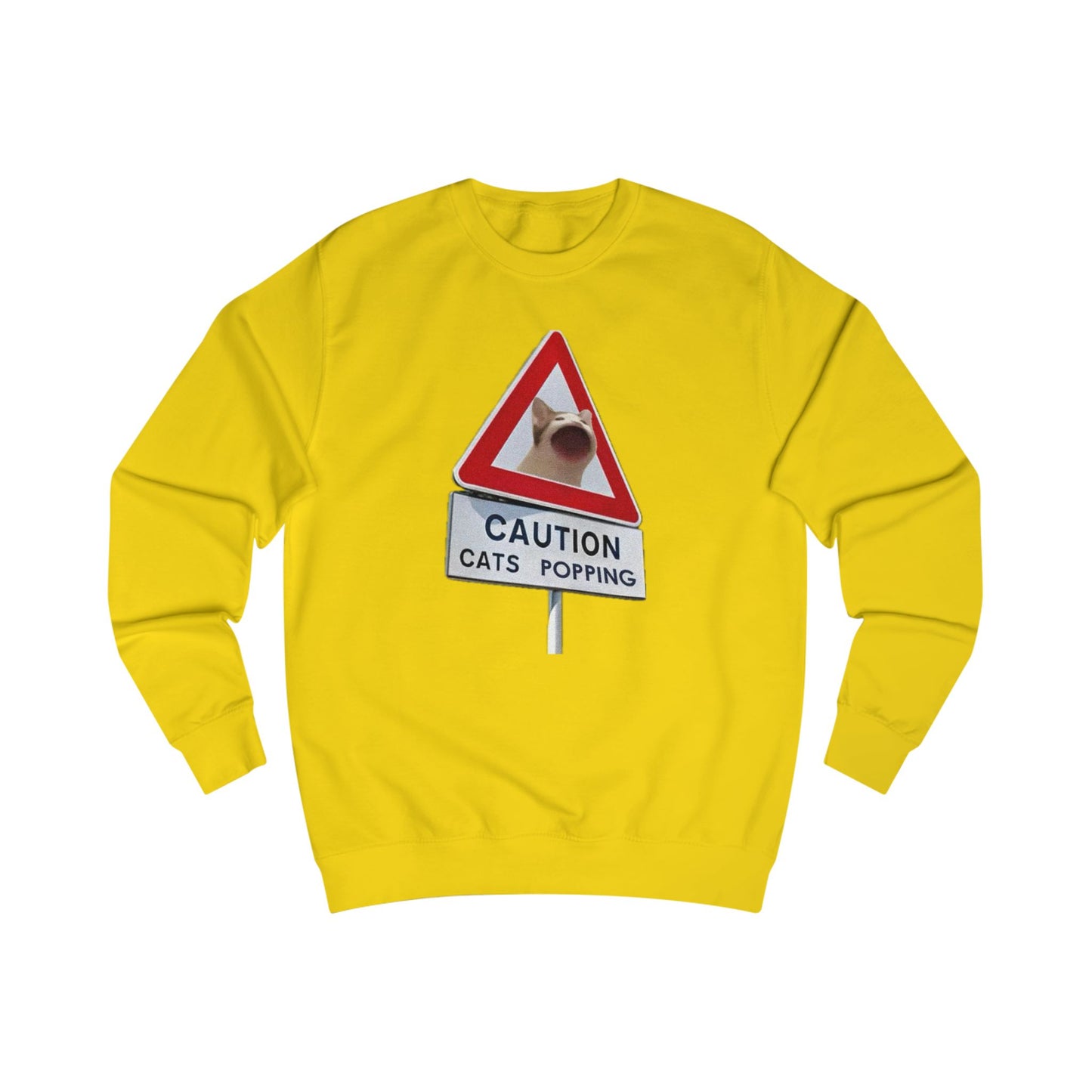 POPCAT Caution Cats Popping Sweatshirt | Fun Unisex Pullover | Cat Lover Gift, Quirky Humor Apparel, Cute Animal Shirt, Cozy Lounge Wear