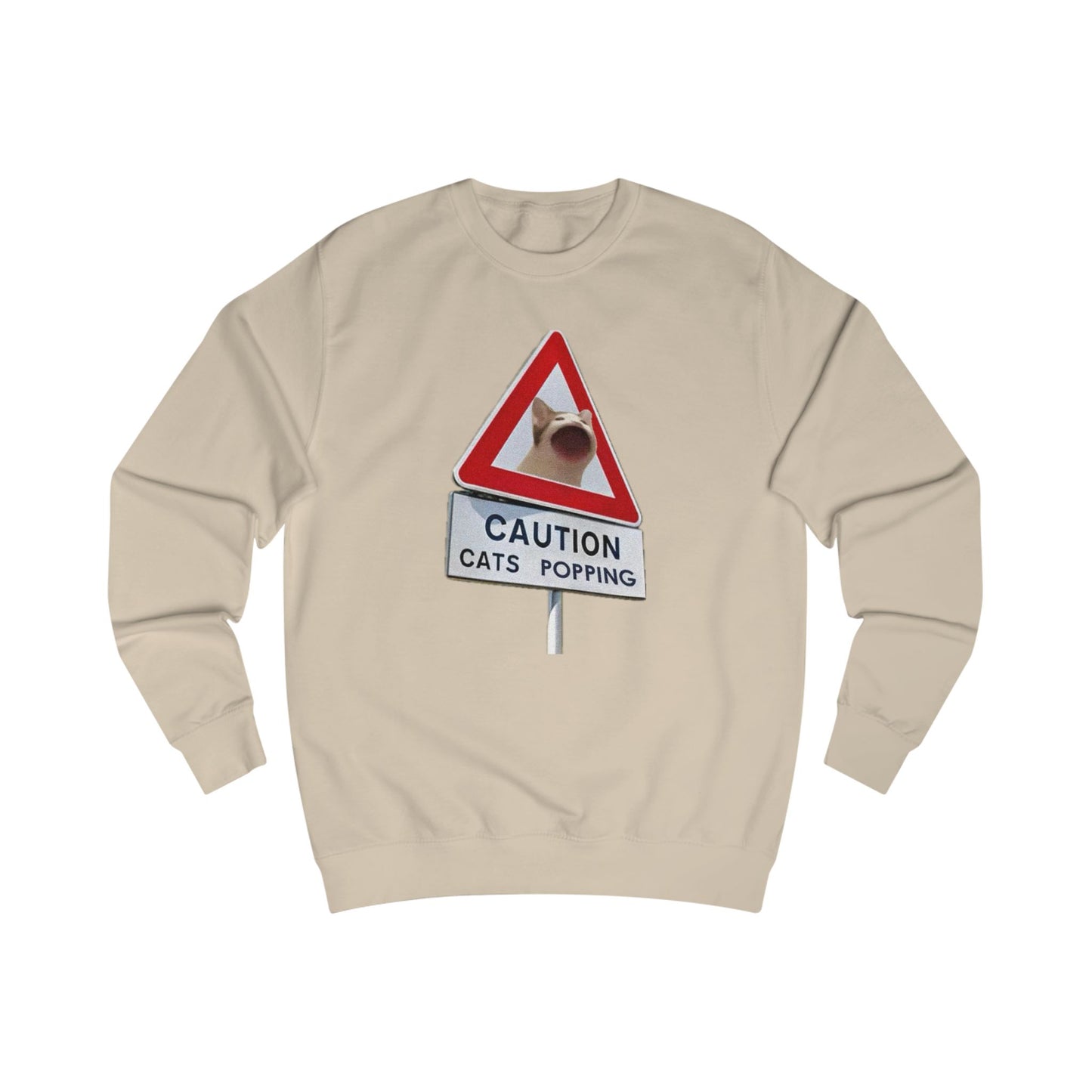 POPCAT Caution Cats Popping Sweatshirt | Fun Unisex Pullover | Cat Lover Gift, Quirky Humor Apparel, Cute Animal Shirt, Cozy Lounge Wear