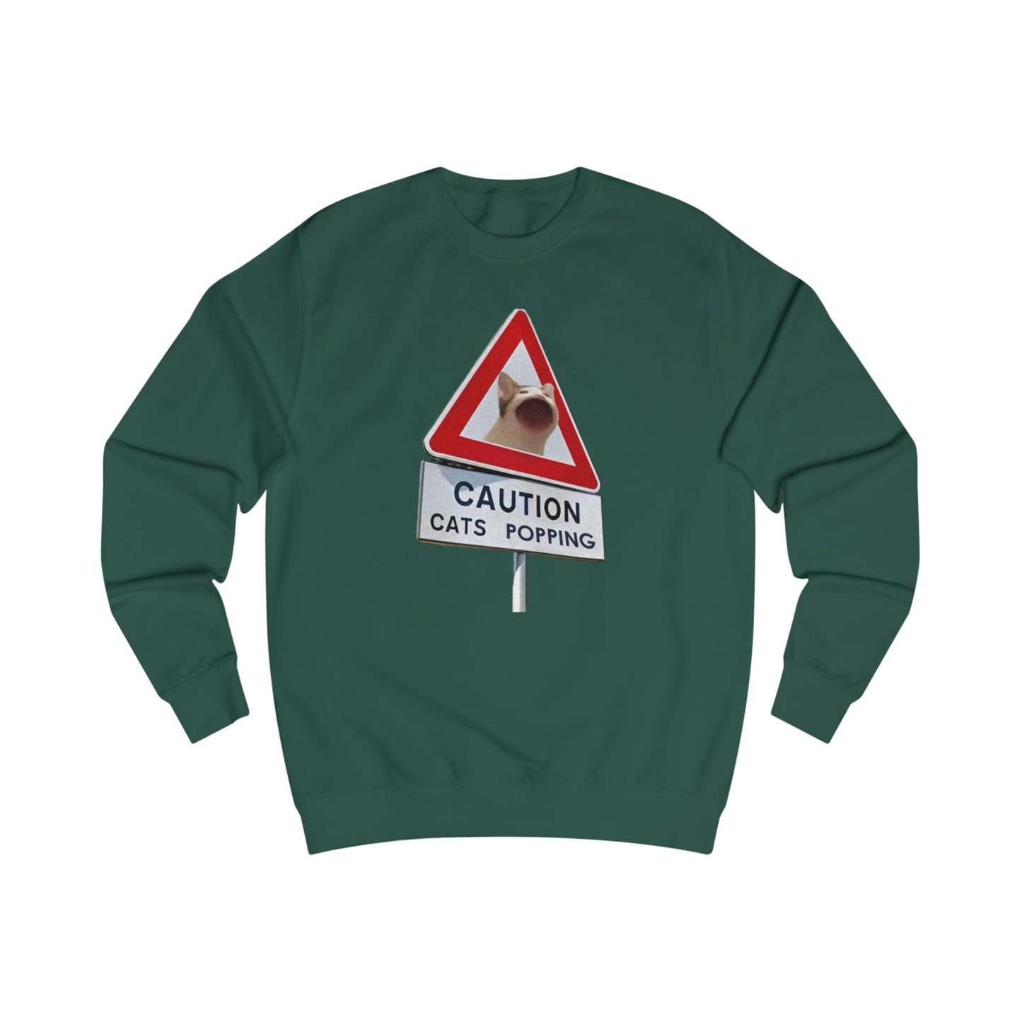 POPCAT Caution Cats Popping Sweatshirt | Fun Unisex Pullover | Cat Lover Gift, Quirky Humor Apparel, Cute Animal Shirt, Cozy Lounge Wear