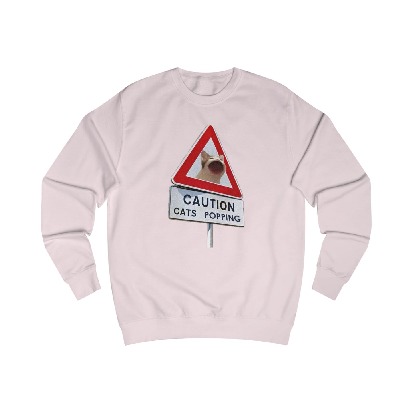 POPCAT Caution Cats Popping Sweatshirt | Fun Unisex Pullover | Cat Lover Gift, Quirky Humor Apparel, Cute Animal Shirt, Cozy Lounge Wear
