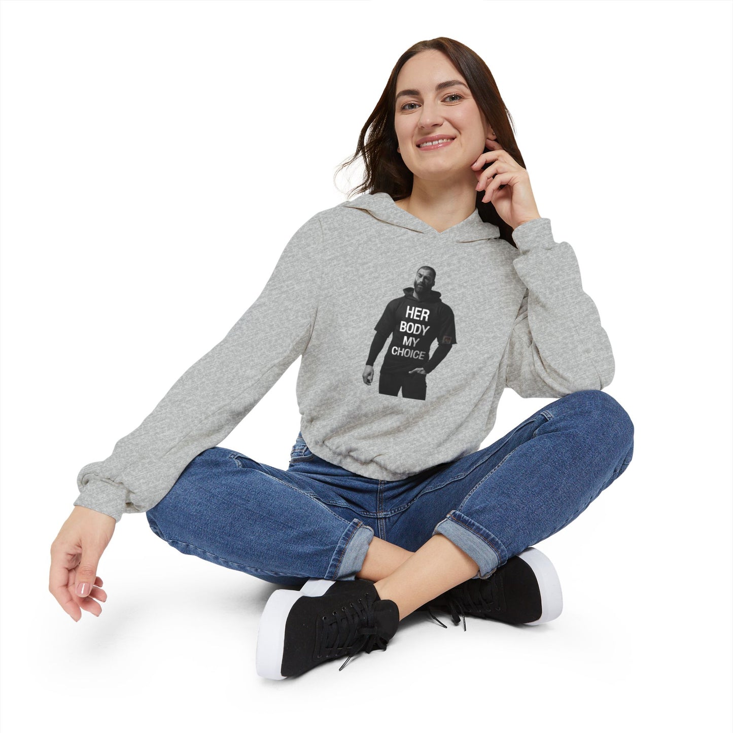 GIGA Empowering Women's Cinched Bottom Hoodie - Her Body My Choice, Feminist Apparel, Activist Fashion, Gift for Her, Casual Wear
