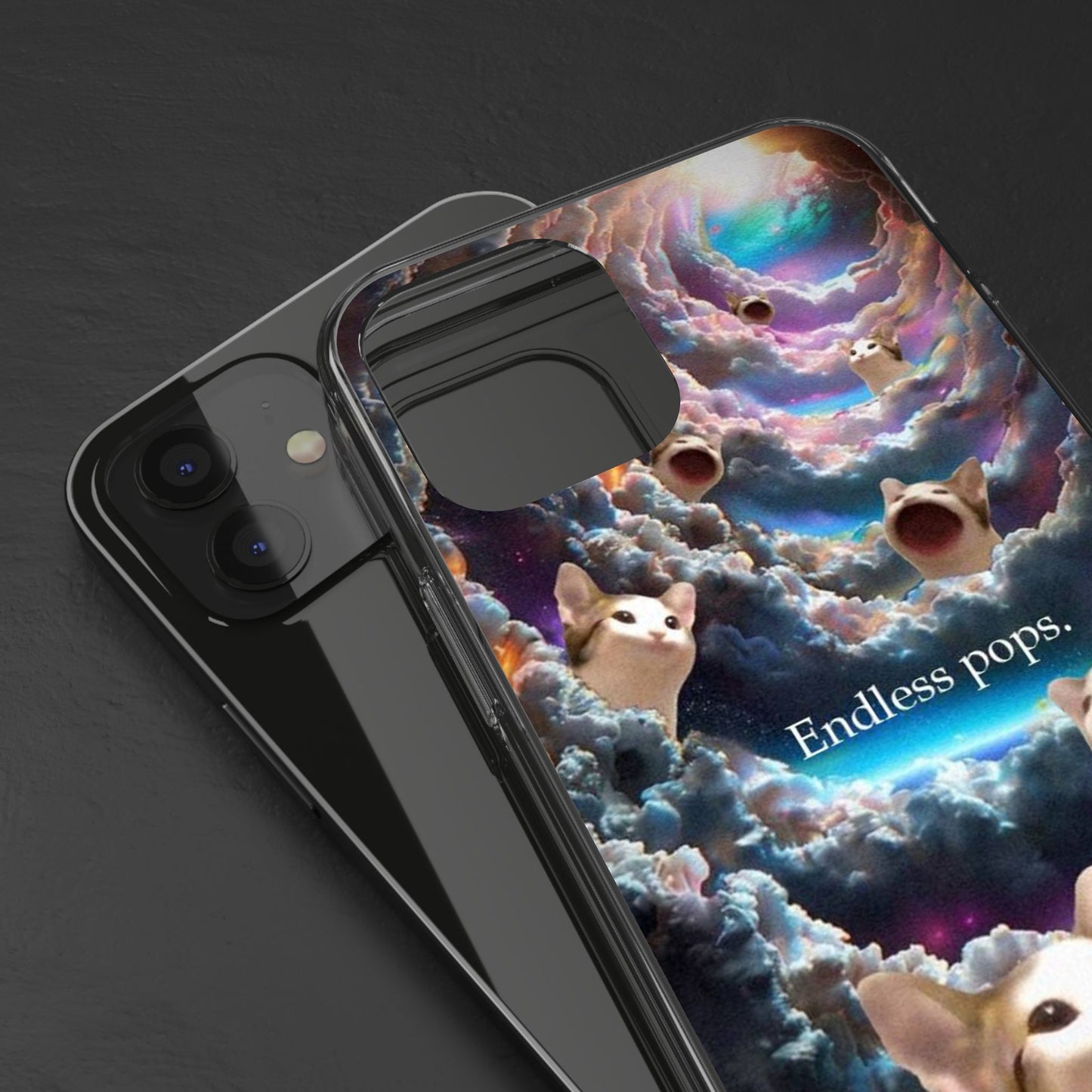 POPCAT Galaxy Cat Clear Phone Case, Cute Animal Phone Cover, Customizable Phone Accessory, Gift for Cat Lovers, Funny Phone Case