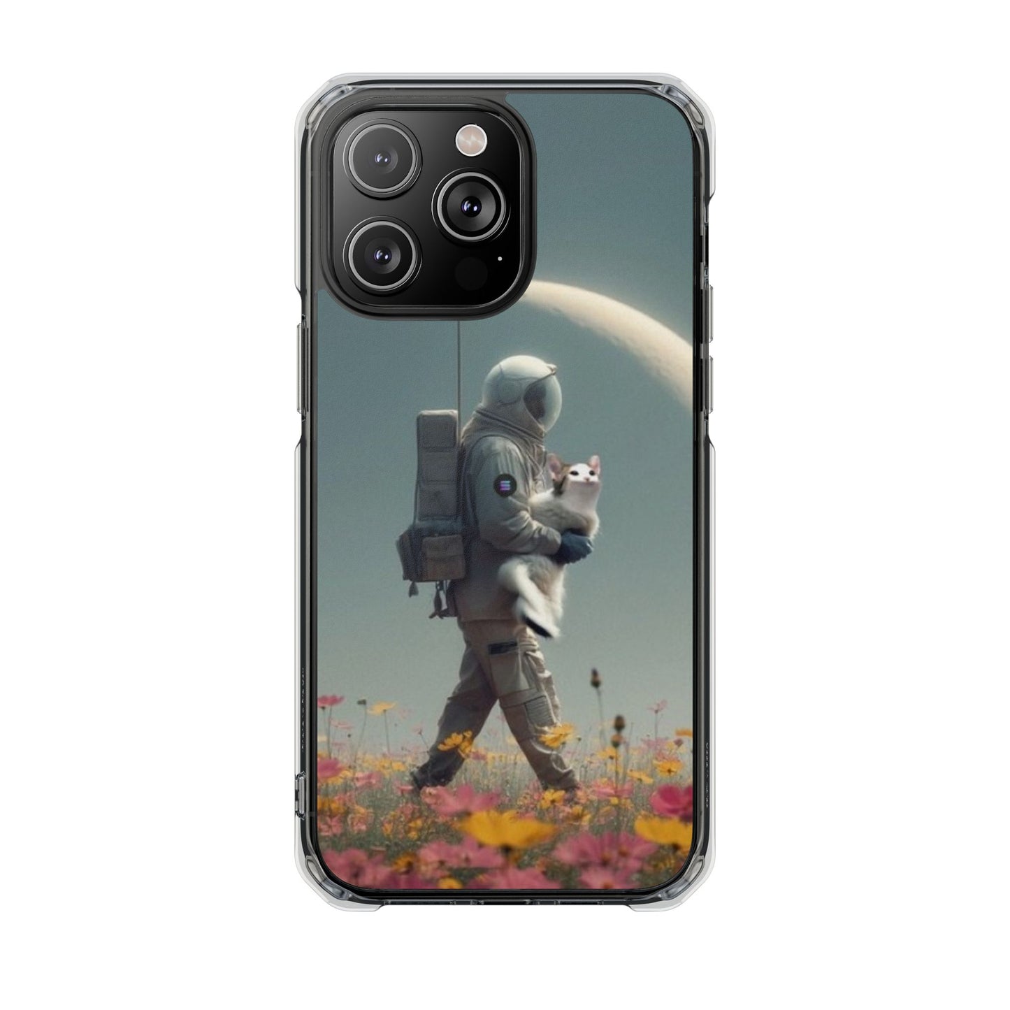 POPCAT Astronaut Phone Case, Clear Impact Case, Unique Galaxy Art Cover, Gift for Space Lovers, Cute Cat and Space Theme, Eco-Friendly
