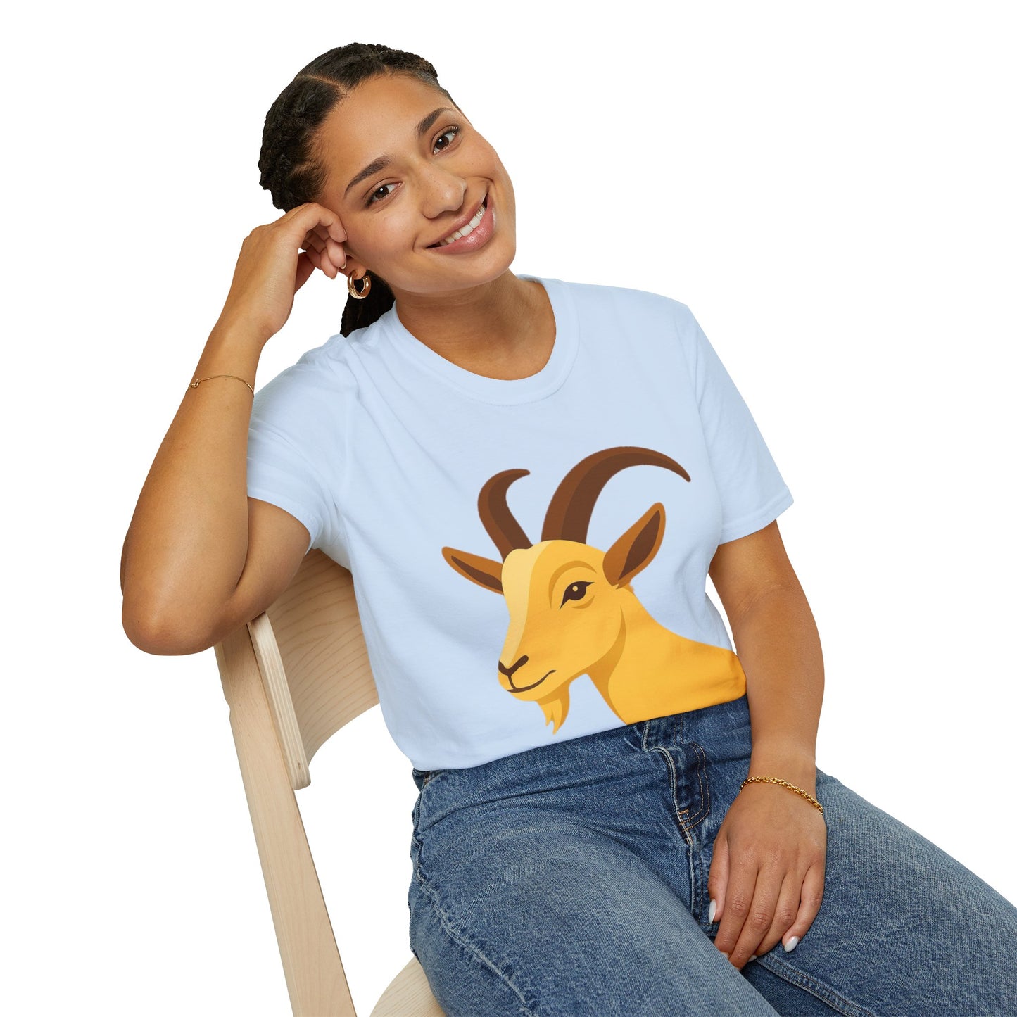 Golden Goat Unisex Softstyle T-Shirt | Cute Goat Tee for Animal Lovers, Birthday Gift, Casual Wear, Farmhouse Decor, Nature Fans