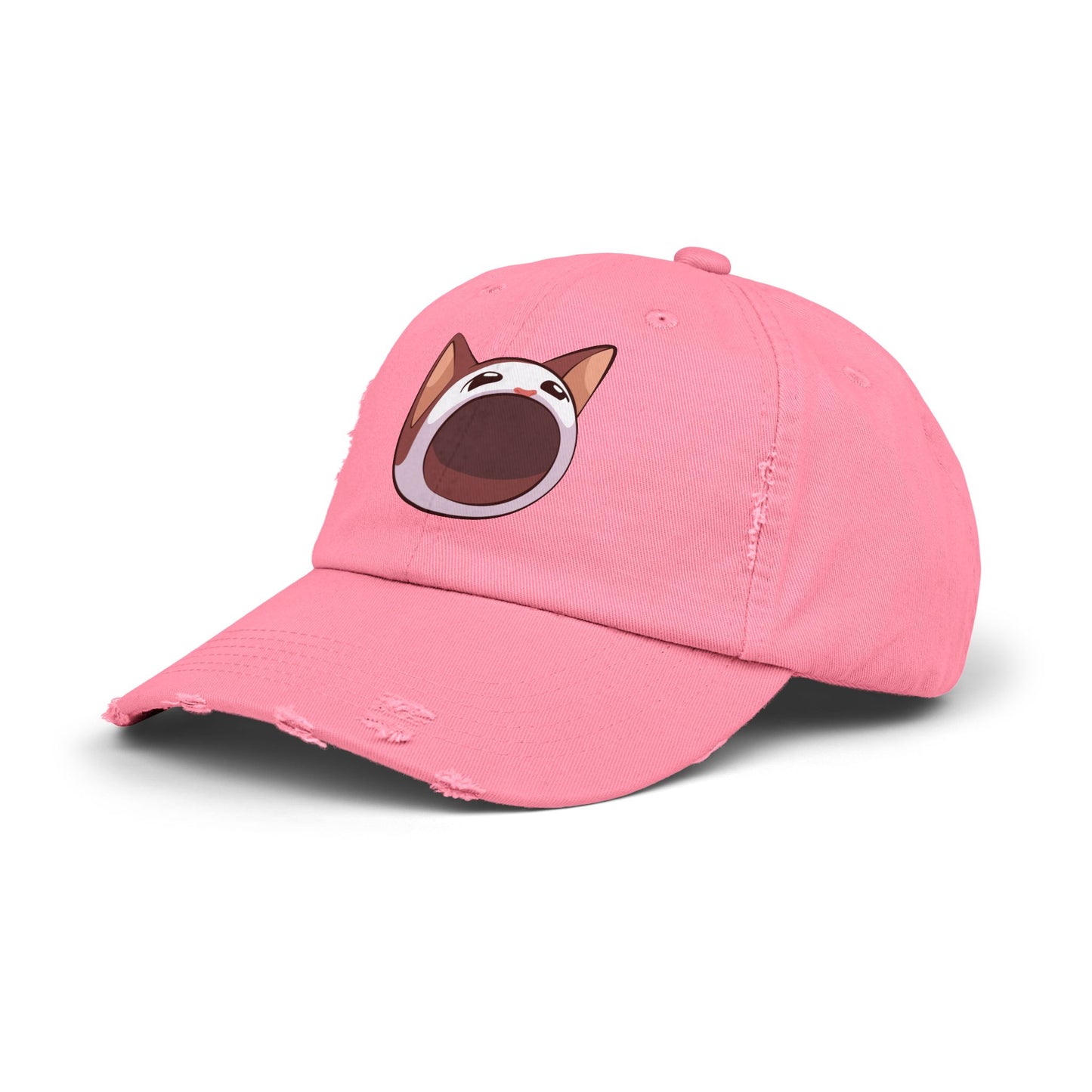 POPCAT Unisex Distressed Cap with Playful Cat Design, Funny Hat for Cat Lovers, Casual Accessory for Summer, Birthday Gift, Pet Enthusiast Cap