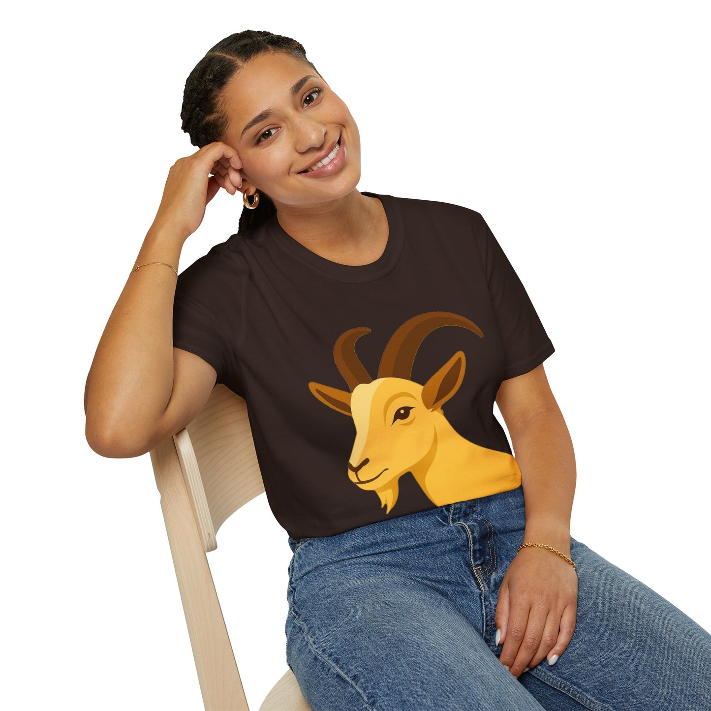 Golden Goat Unisex Softstyle T-Shirt | Cute Goat Tee for Animal Lovers, Birthday Gift, Casual Wear, Farmhouse Decor, Nature Fans