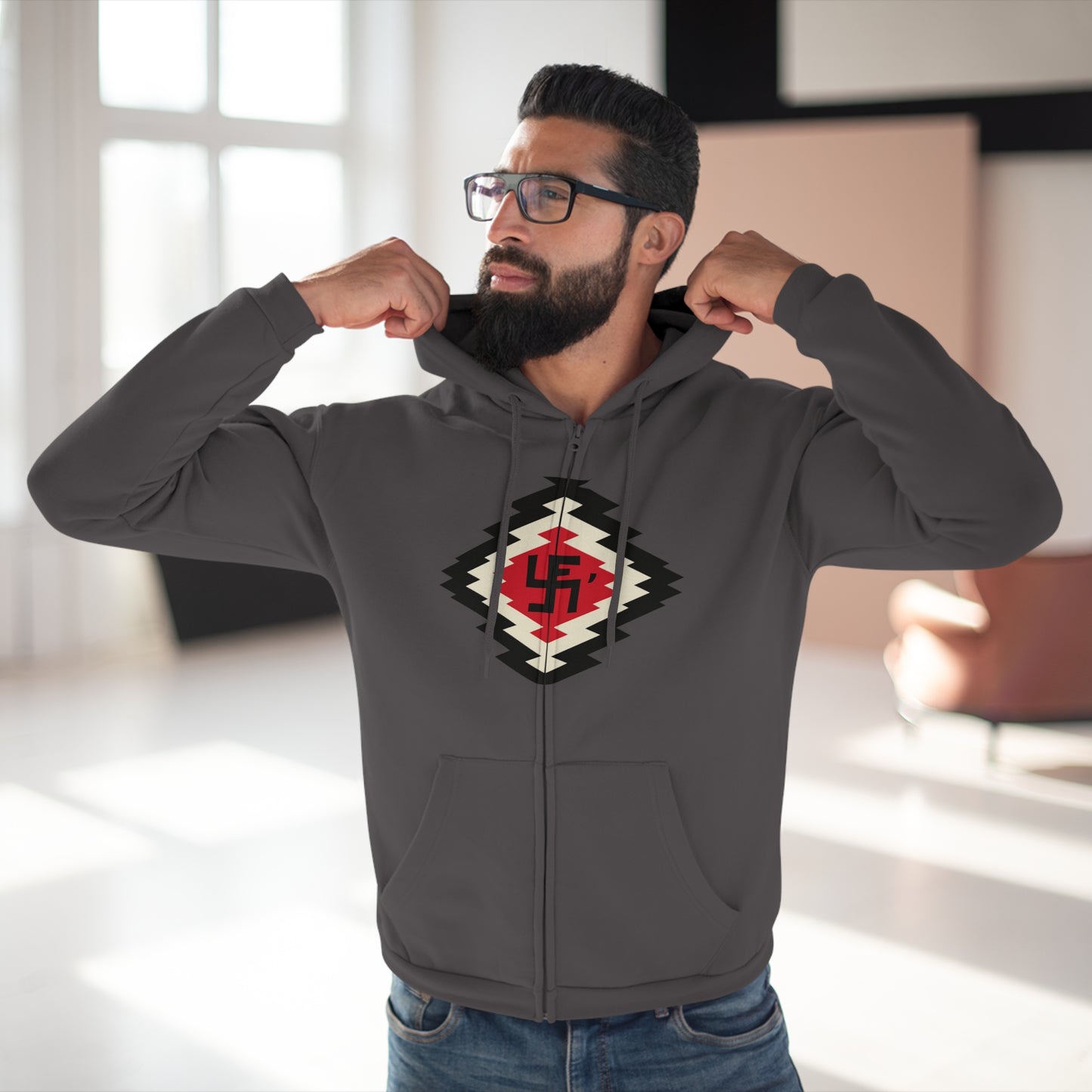 Yei Navajo Inspired Unisex Hooded Zip Sweatshirt, Cozy Layering, Gift for Him/Her, Fall/Winter Fashion, Boho Style, Casual Wear
