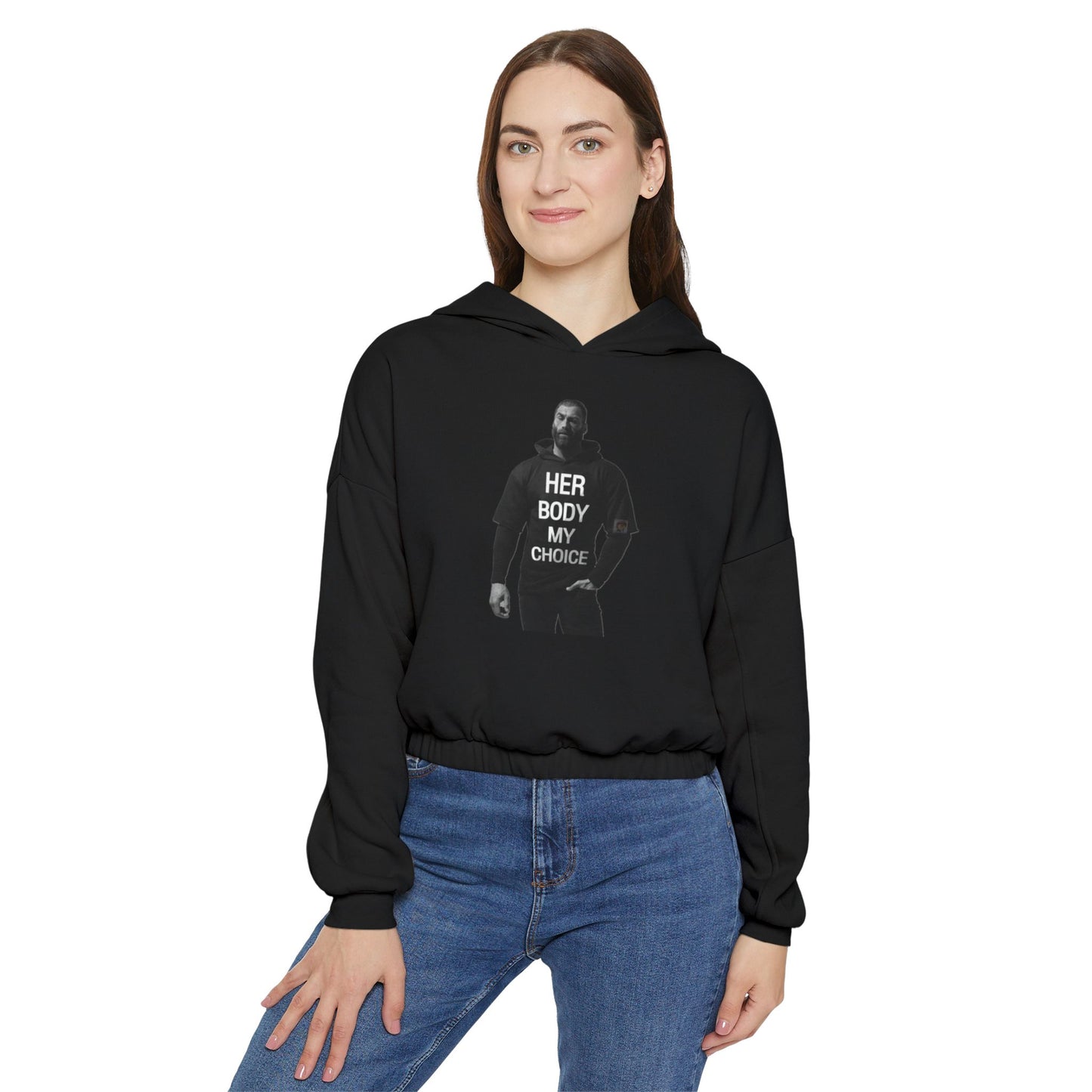 GIGA Empowering Women's Cinched Bottom Hoodie - Her Body My Choice, Feminist Apparel, Activist Fashion, Gift for Her, Casual Wear