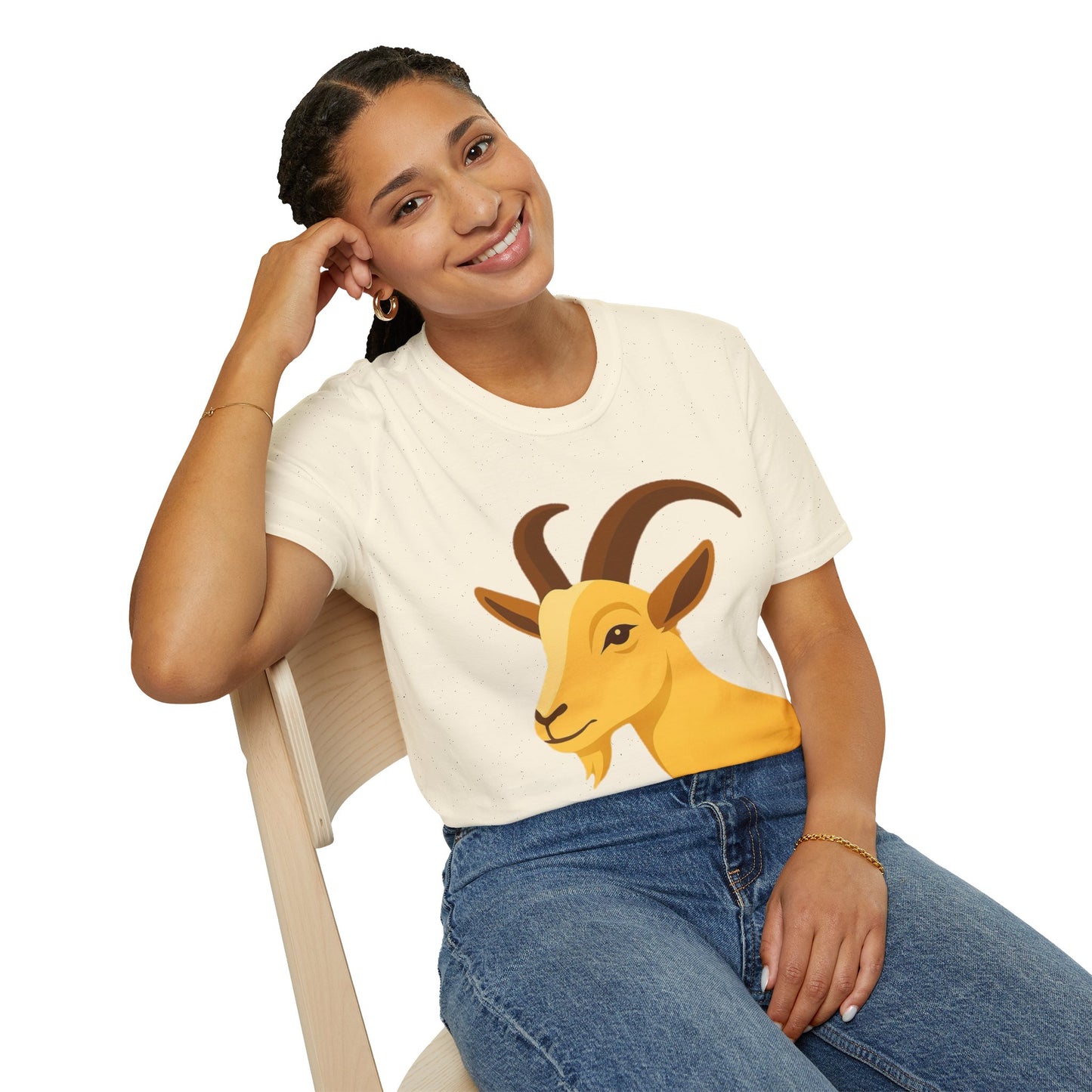 Golden Goat Unisex Softstyle T-Shirt | Cute Goat Tee for Animal Lovers, Birthday Gift, Casual Wear, Farmhouse Decor, Nature Fans