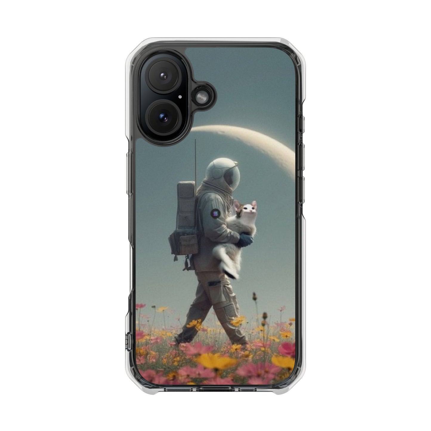 POPCAT Astronaut Phone Case, Clear Impact Case, Unique Galaxy Art Cover, Gift for Space Lovers, Cute Cat and Space Theme, Eco-Friendly