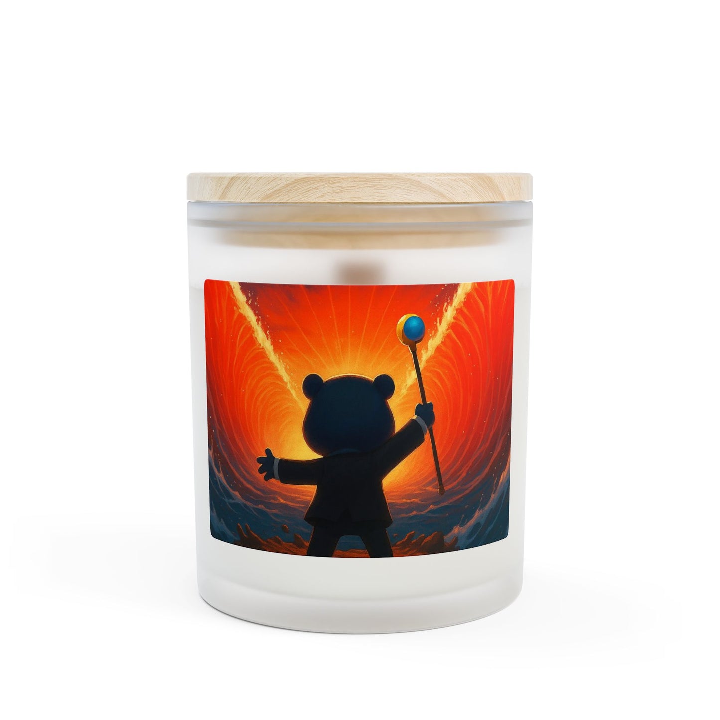 4NBT Whimsical Frosted Glass Candle - Bear with Staff Design, Relaxation Gift, Home Decor, Meditation Candle, Cozy Ambiance