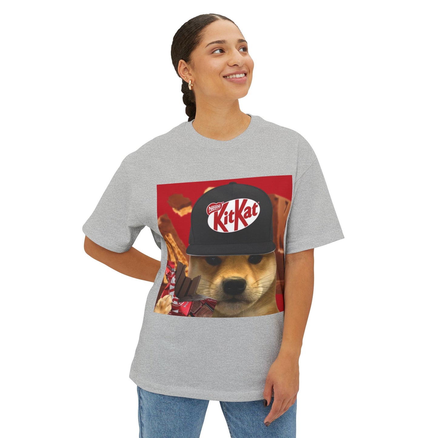 KitKat WIF Unisex Oversized Boxy Tee, Funny Dog Shirt, Food Lover Gift, Pet Lover Casual Tee, Cute Graphic Tee, Humor T-Shirt
