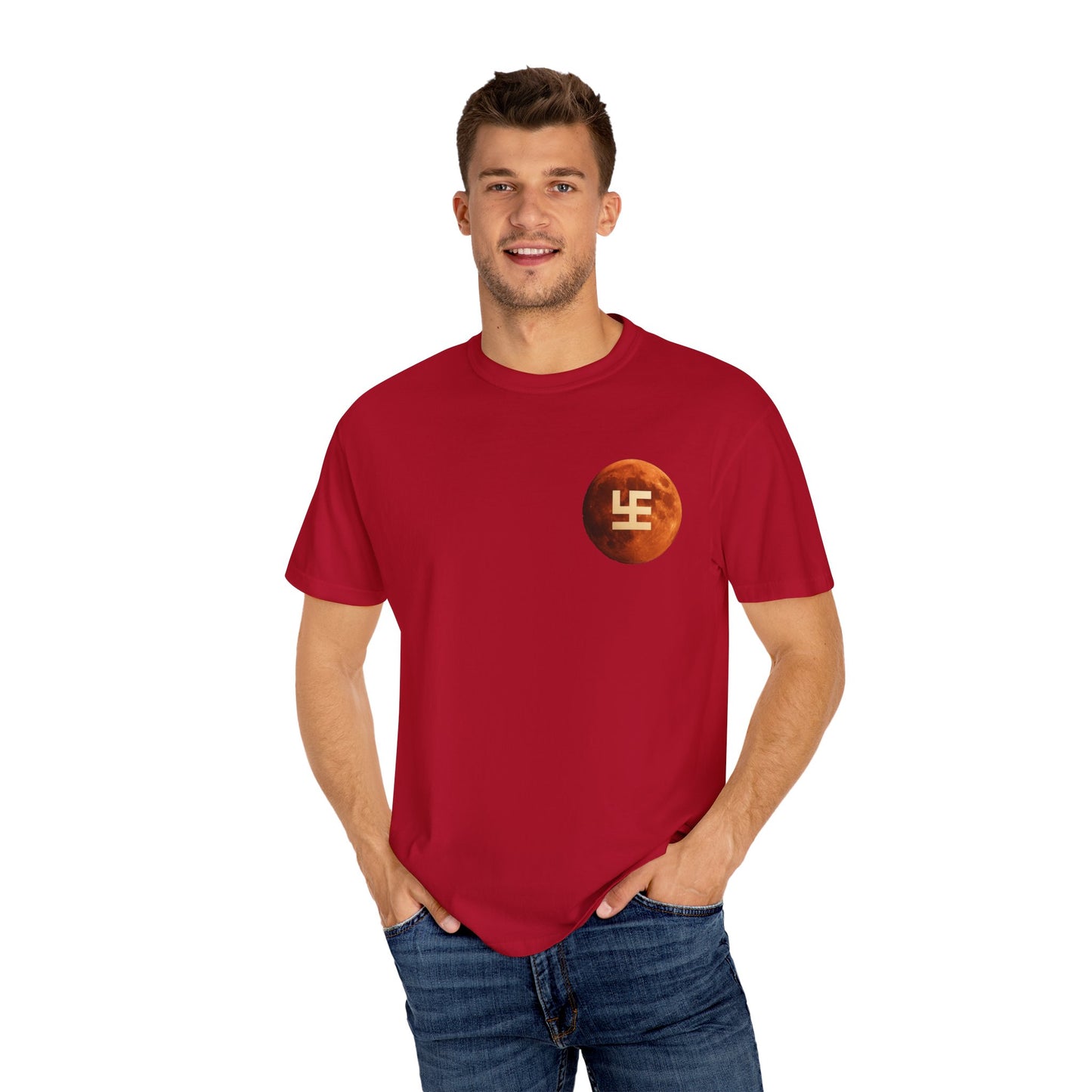 Swasticoin Cosmic Unisex T-Shirt with Moon Design, Perfect for Everyday Wear, Casual Outings, Gifts for Space Enthusiasts, and Eco-friendly Fashion