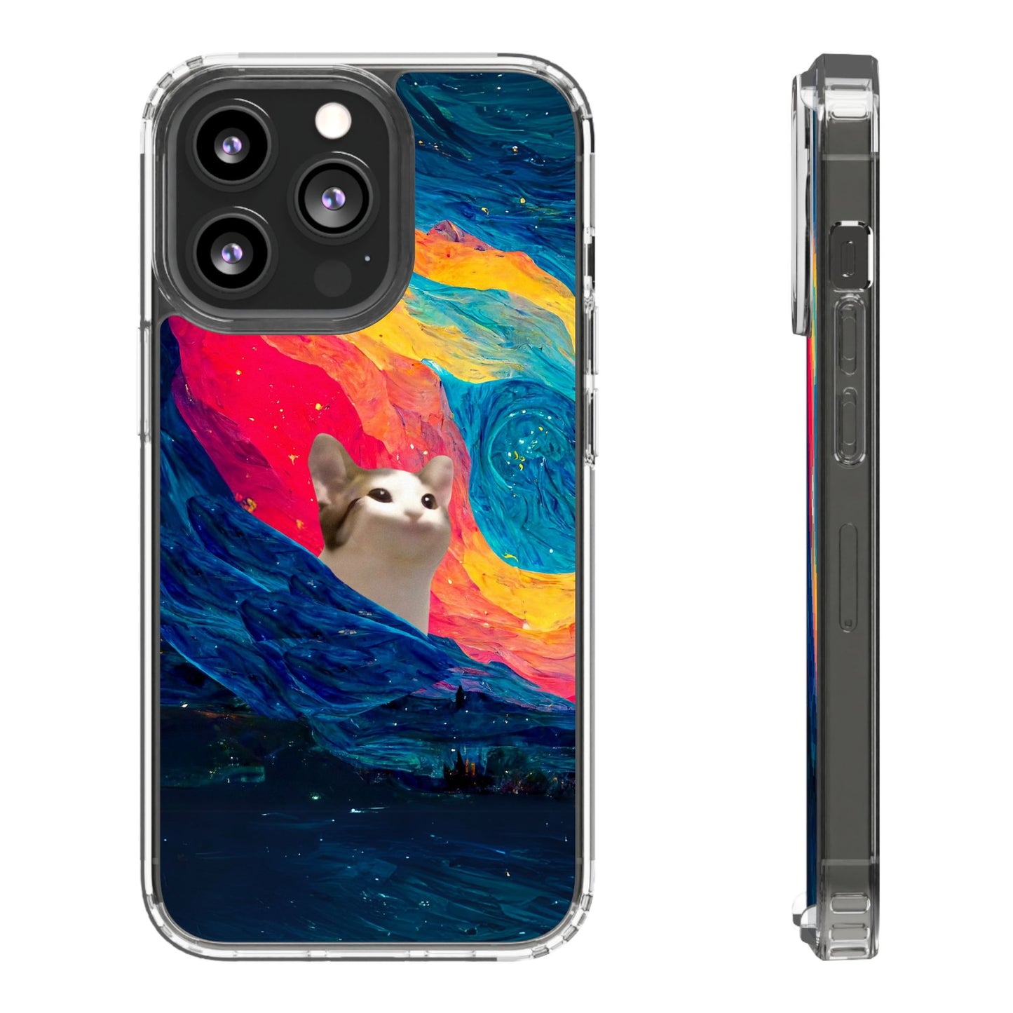 POPCAT Colorful Cat Phone Case, Artistic Clear Cases for Cat Lovers, Unique Gift, Customizable Phone Cover, Fun Pet Accessory, Vibrant Design