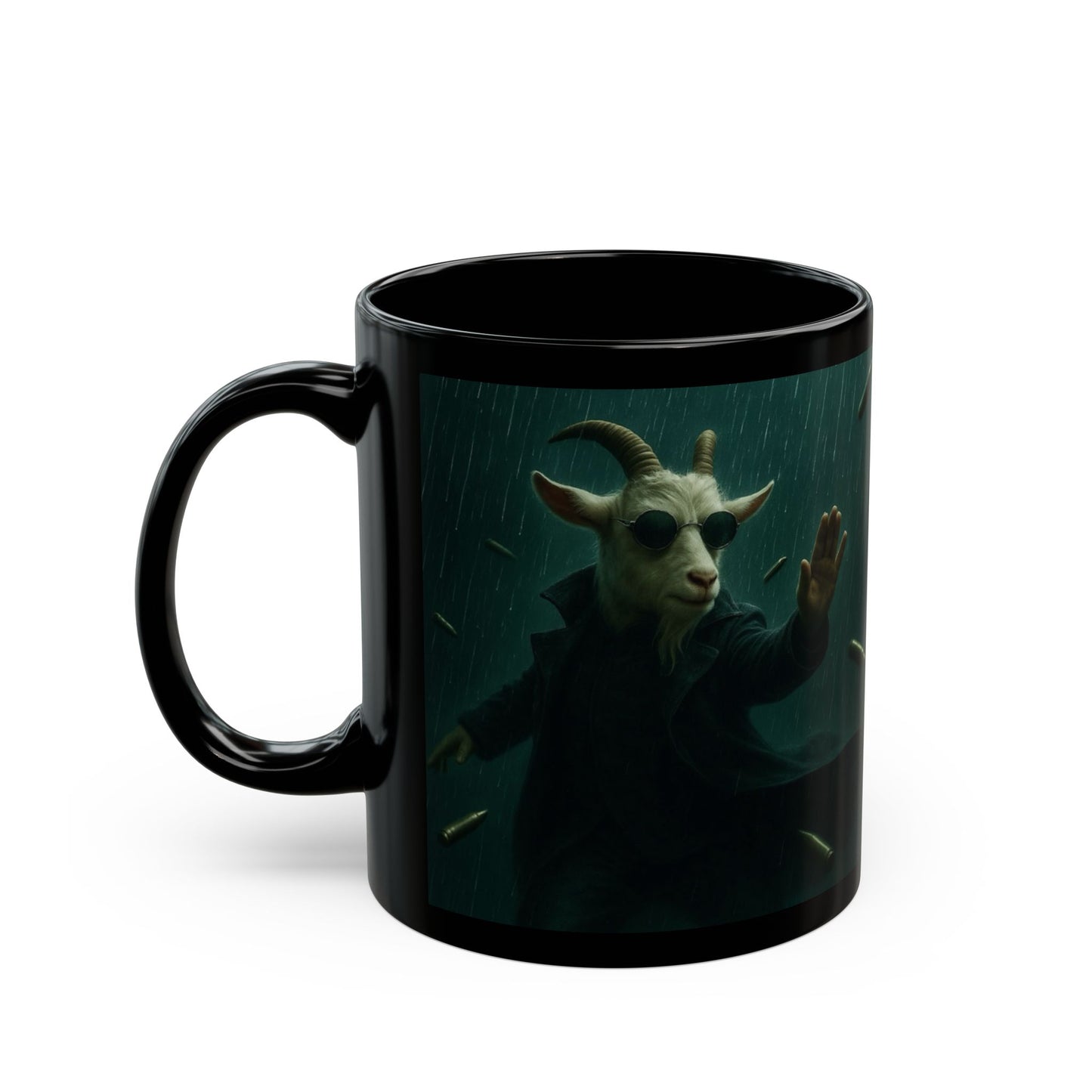 Matrix Goat Themed Black Mug, Unique Gift for Creatives, Coffee Lover's Necessity, Perfect for Halloween, Occasional Décor