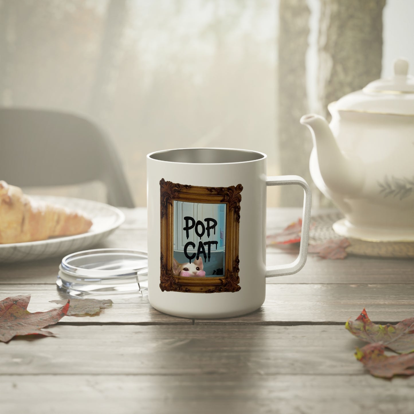 POPCAT Insulated Coffee Mug, Funny Coffee Cup, Animal Lover Gift, Cat Lover Mug, Personalized Coffee Tumbler