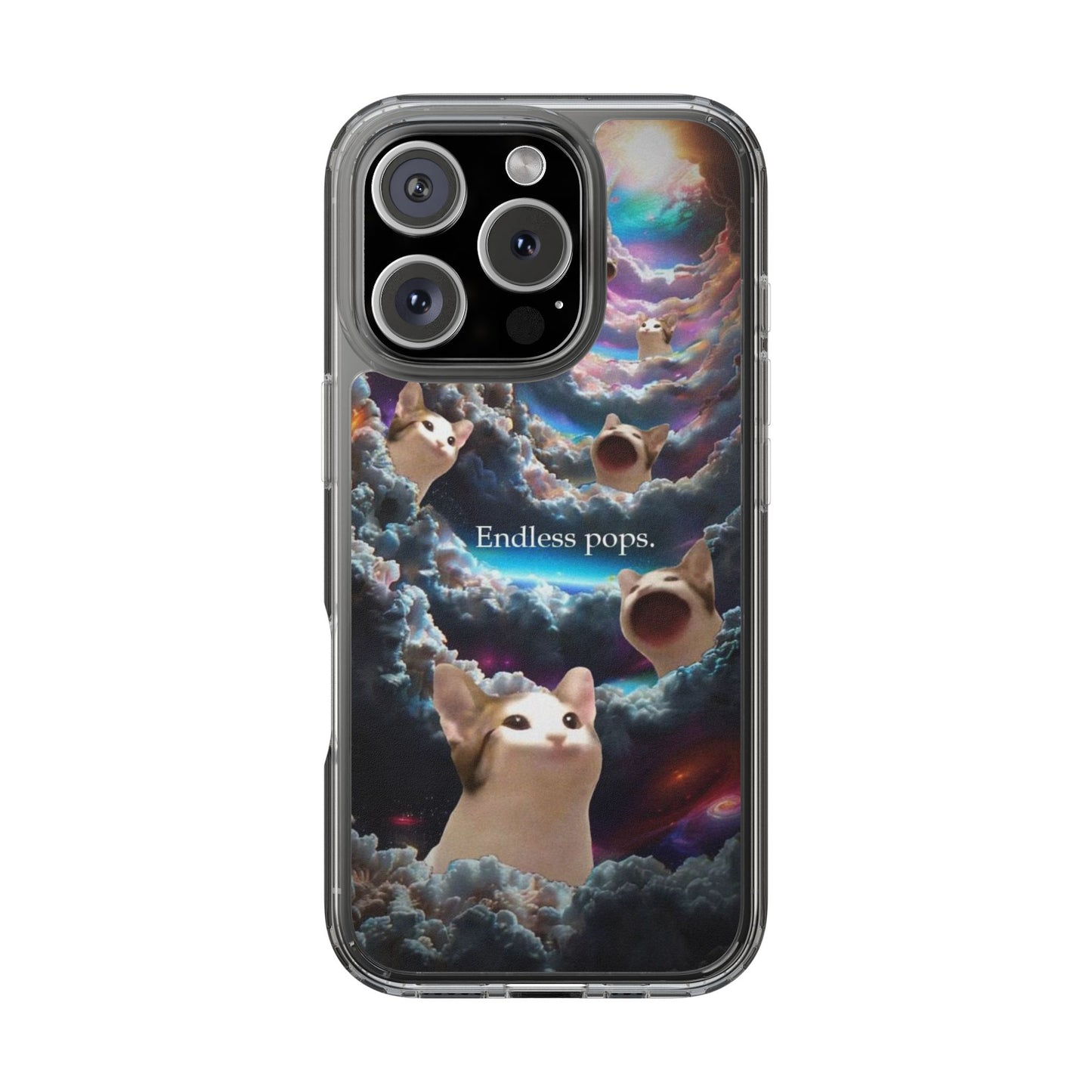 POPCAT Galaxy Cat Clear Phone Case, Cute Animal Phone Cover, Customizable Phone Accessory, Gift for Cat Lovers, Funny Phone Case