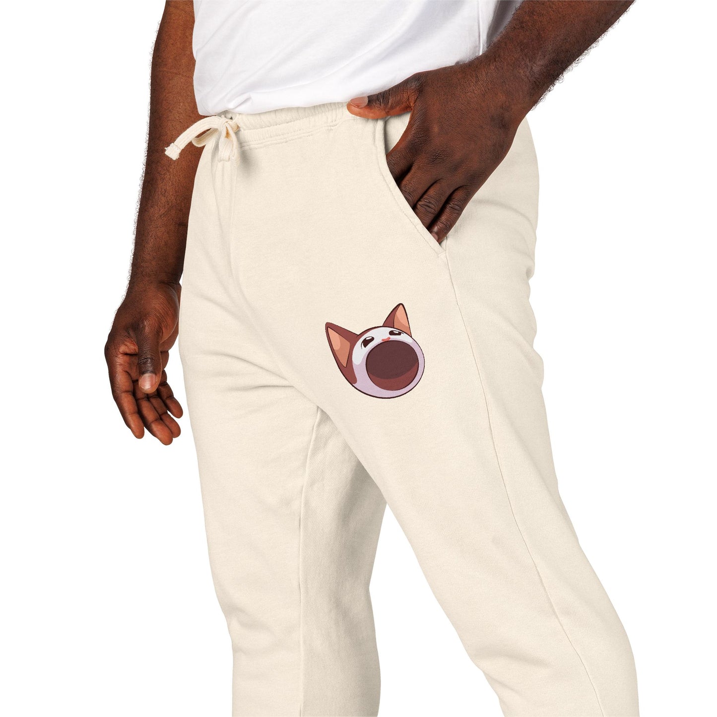 POPCAT Cozy Fleece Sweatpants, Comfortable Lounge Pants, Gift for Cat Lovers, Relaxing Home Wear, Unisex Joggers