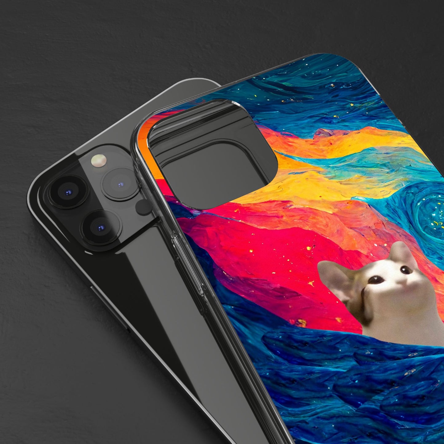 POPCAT Colorful Cat Phone Case, Artistic Clear Cases for Cat Lovers, Unique Gift, Customizable Phone Cover, Fun Pet Accessory, Vibrant Design