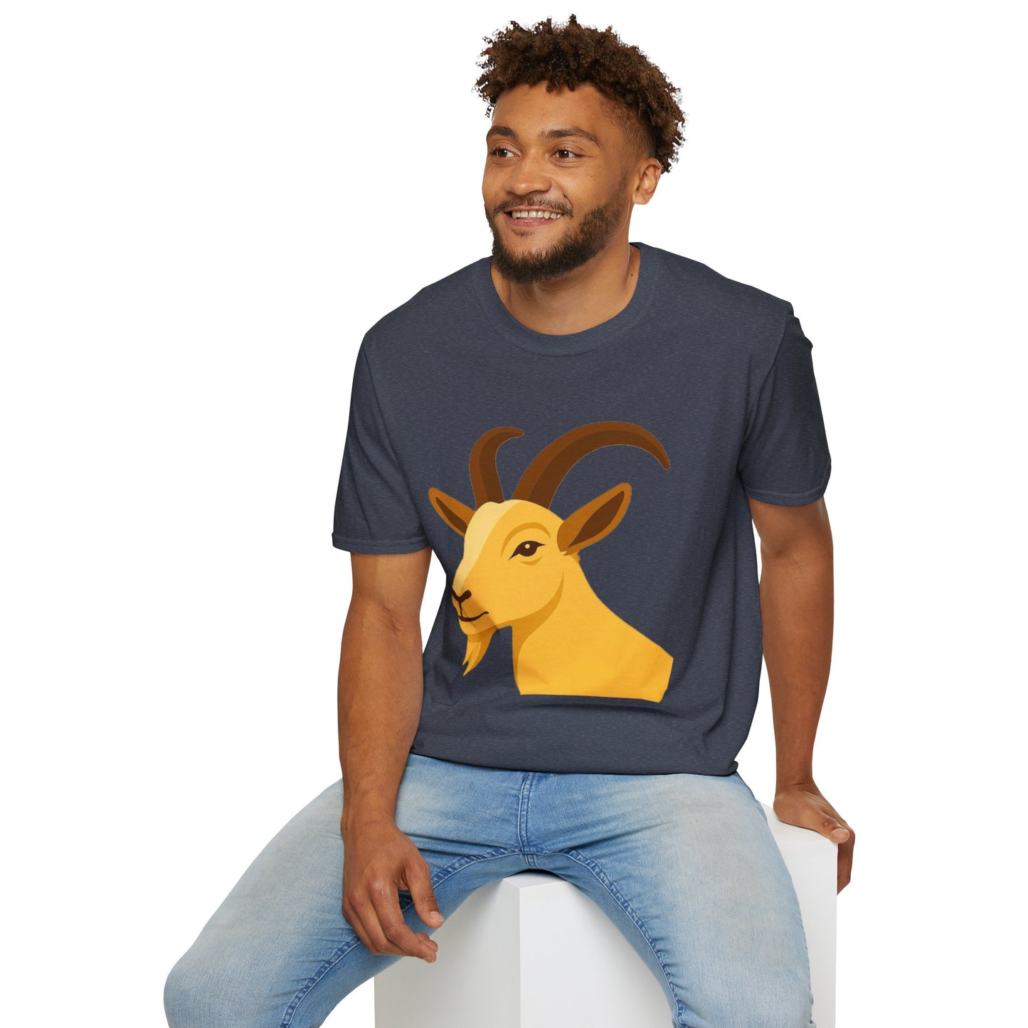 Golden Goat Unisex Softstyle T-Shirt | Cute Goat Tee for Animal Lovers, Birthday Gift, Casual Wear, Farmhouse Decor, Nature Fans