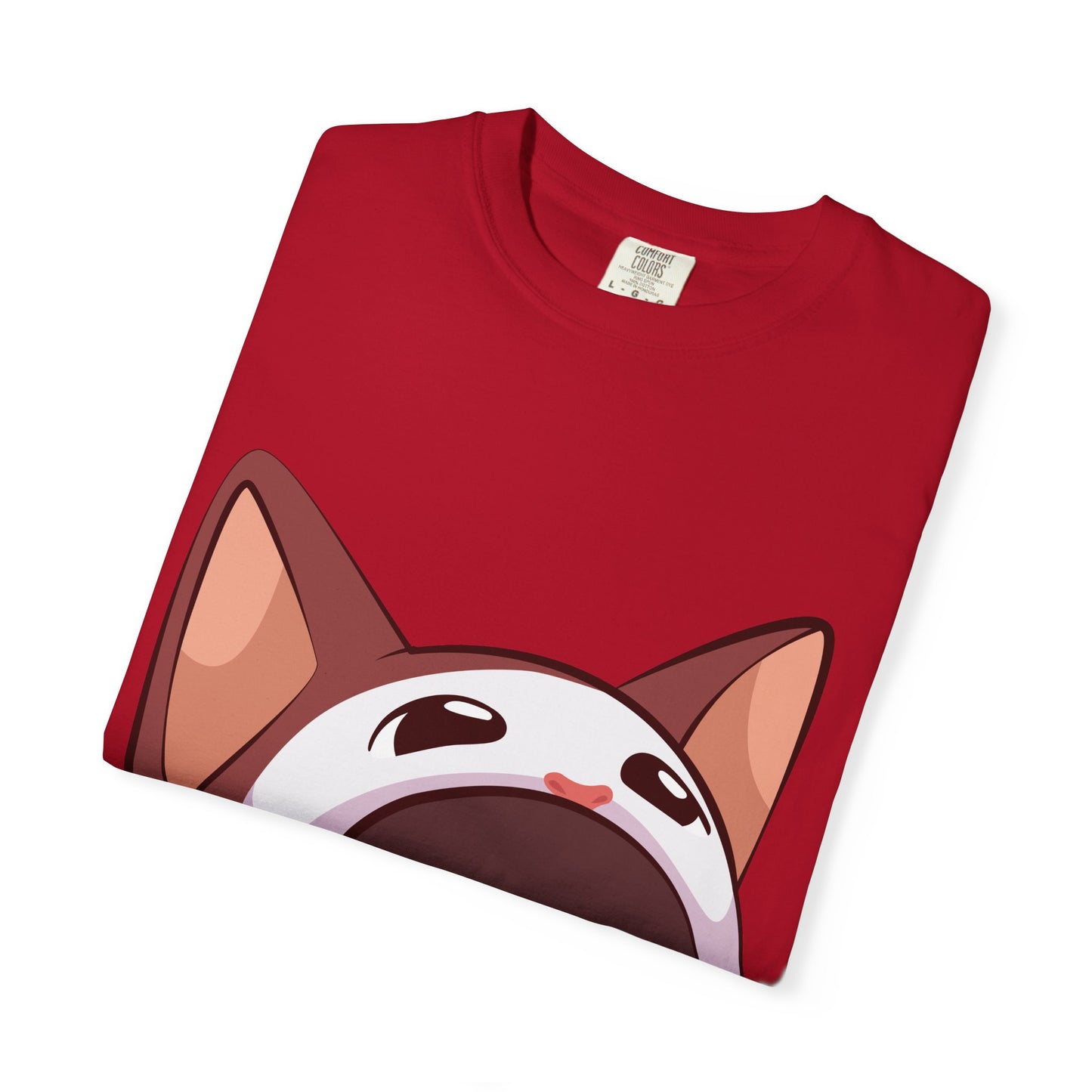 POPCAT Whimsical Cat Face T-Shirt, Unisex Garment-Dyed Tee for Cat Lovers, Cute Casual Wear, Gift for Pet Owners, Perfect for Everyday Style