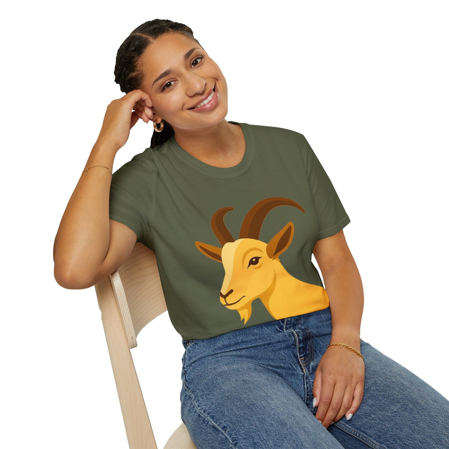 Golden Goat Unisex Softstyle T-Shirt | Cute Goat Tee for Animal Lovers, Birthday Gift, Casual Wear, Farmhouse Decor, Nature Fans