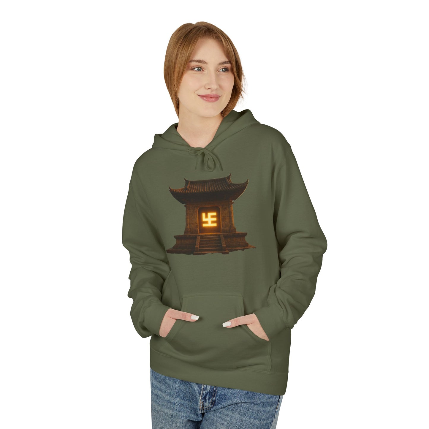 YZY Swasticoin Serene Lantern Hoodie, Cozy Fleece Hooded Sweatshirt, Gift for Nature Lovers, Casual Wear, Outdoor Adventures, Fall Fashion