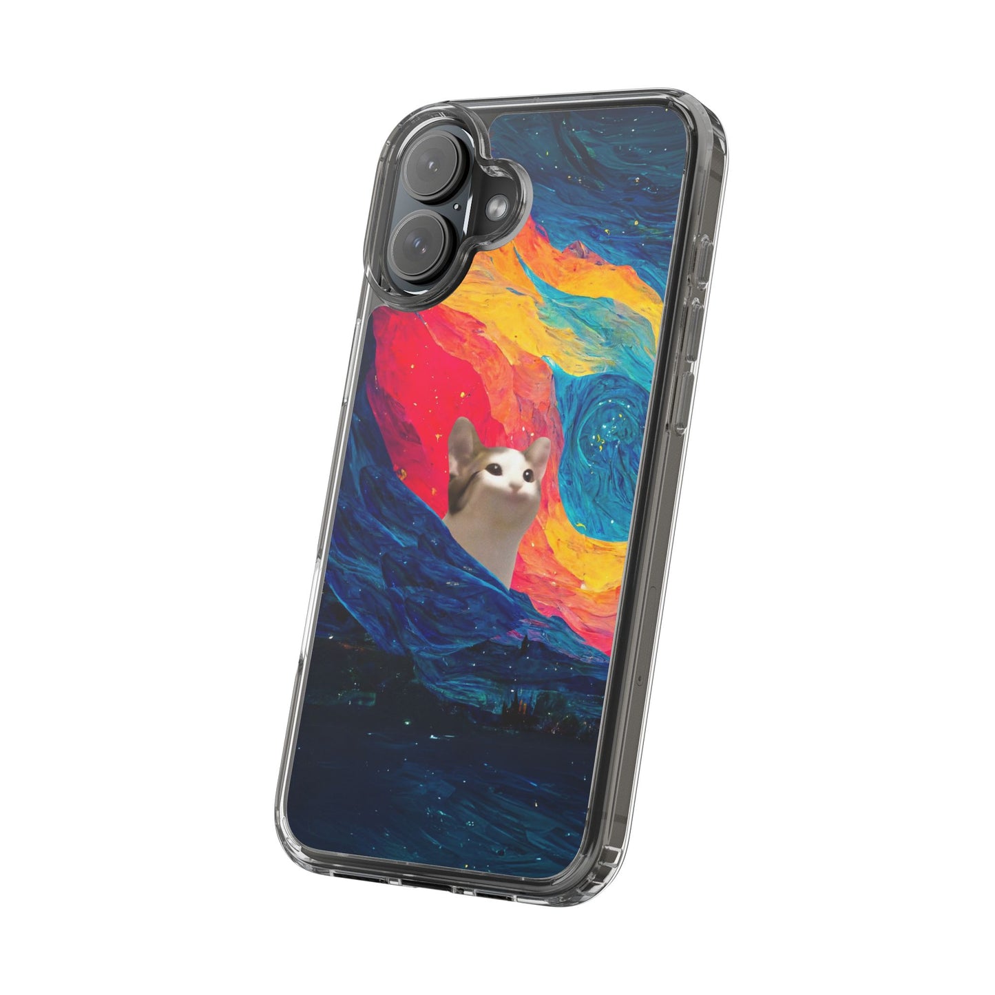 POPCAT Colorful Cat Phone Case, Artistic Clear Cases for Cat Lovers, Unique Gift, Customizable Phone Cover, Fun Pet Accessory, Vibrant Design